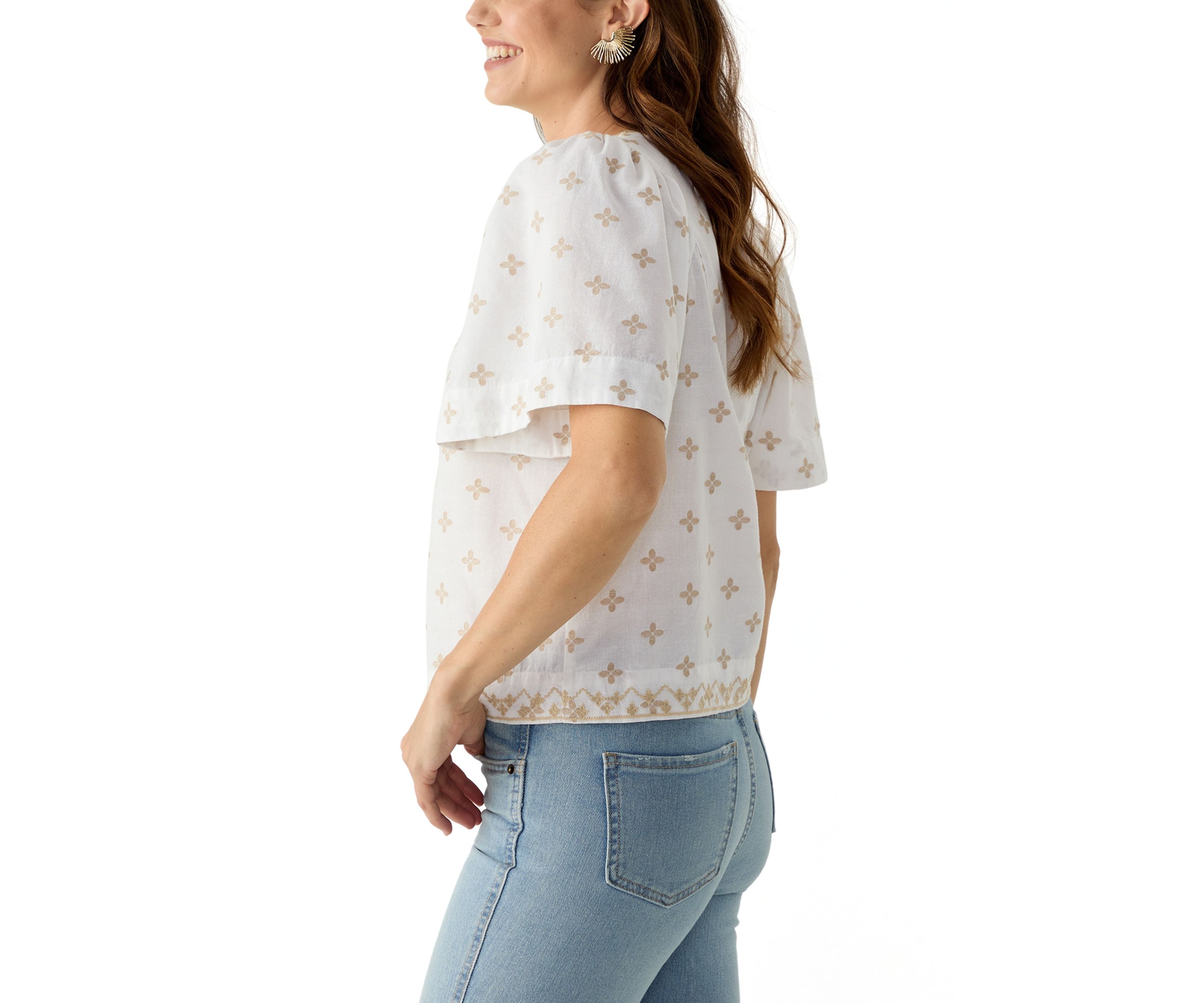 Womens Short Sleeve Embroidered Top