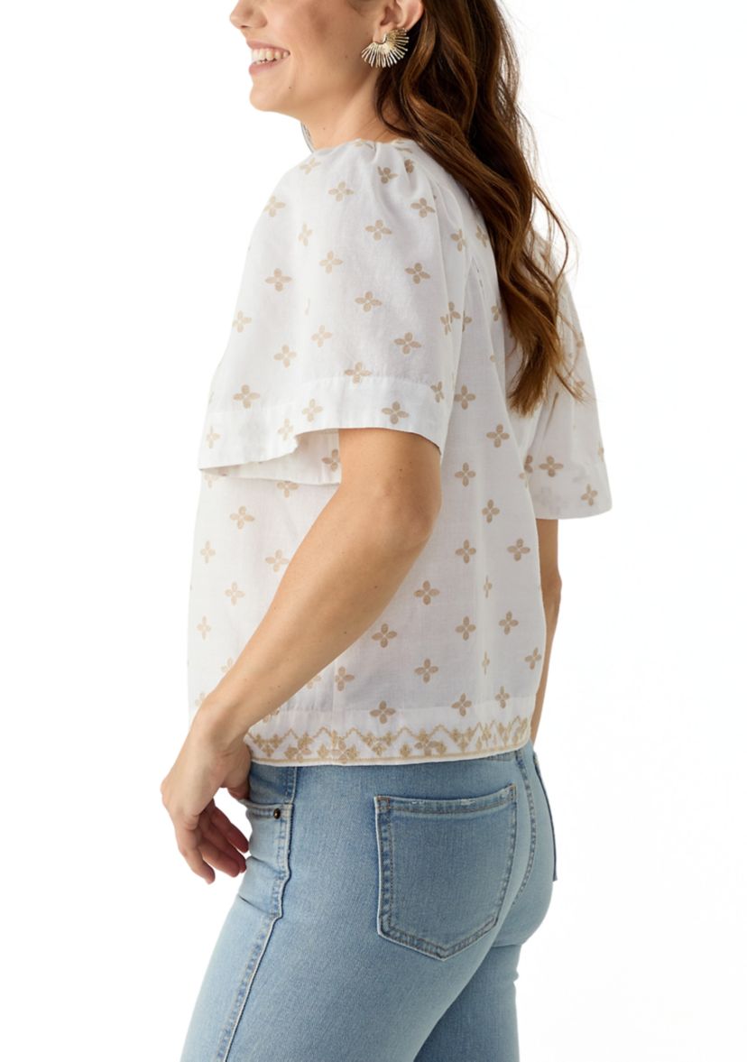 Womens Short Sleeve Embroidered Top