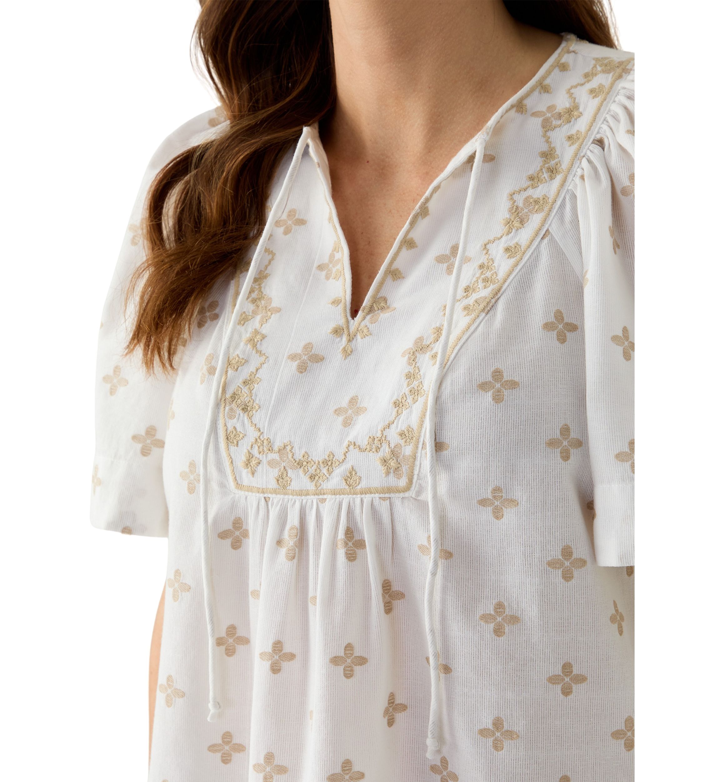 Womens Short Sleeve Embroidered Top