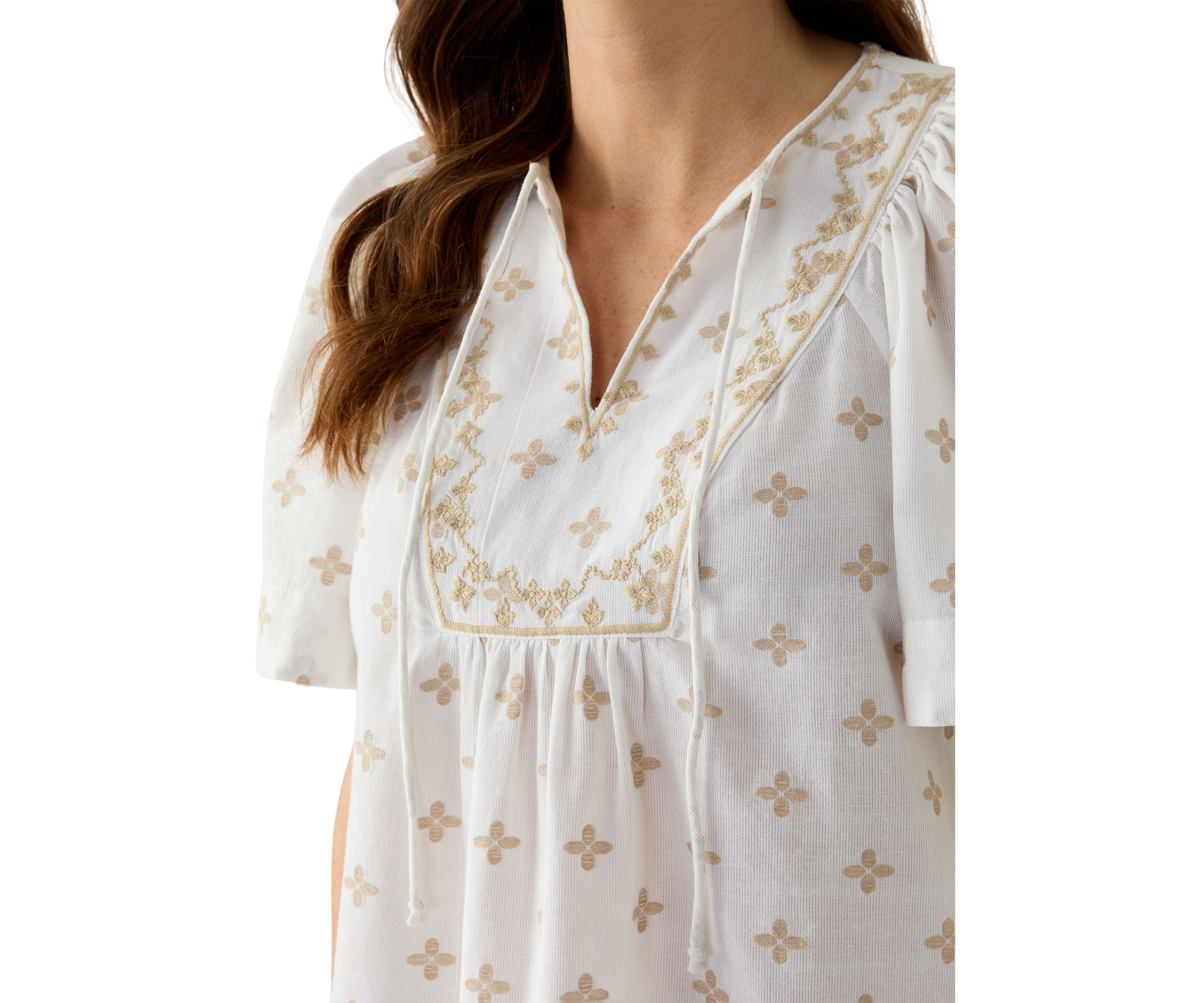 Womens Short Sleeve Embroidered Top
