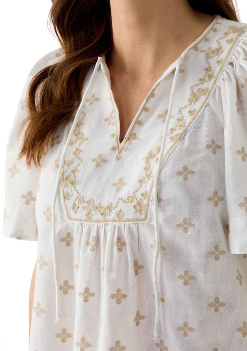 Womens Short Sleeve Embroidered Top