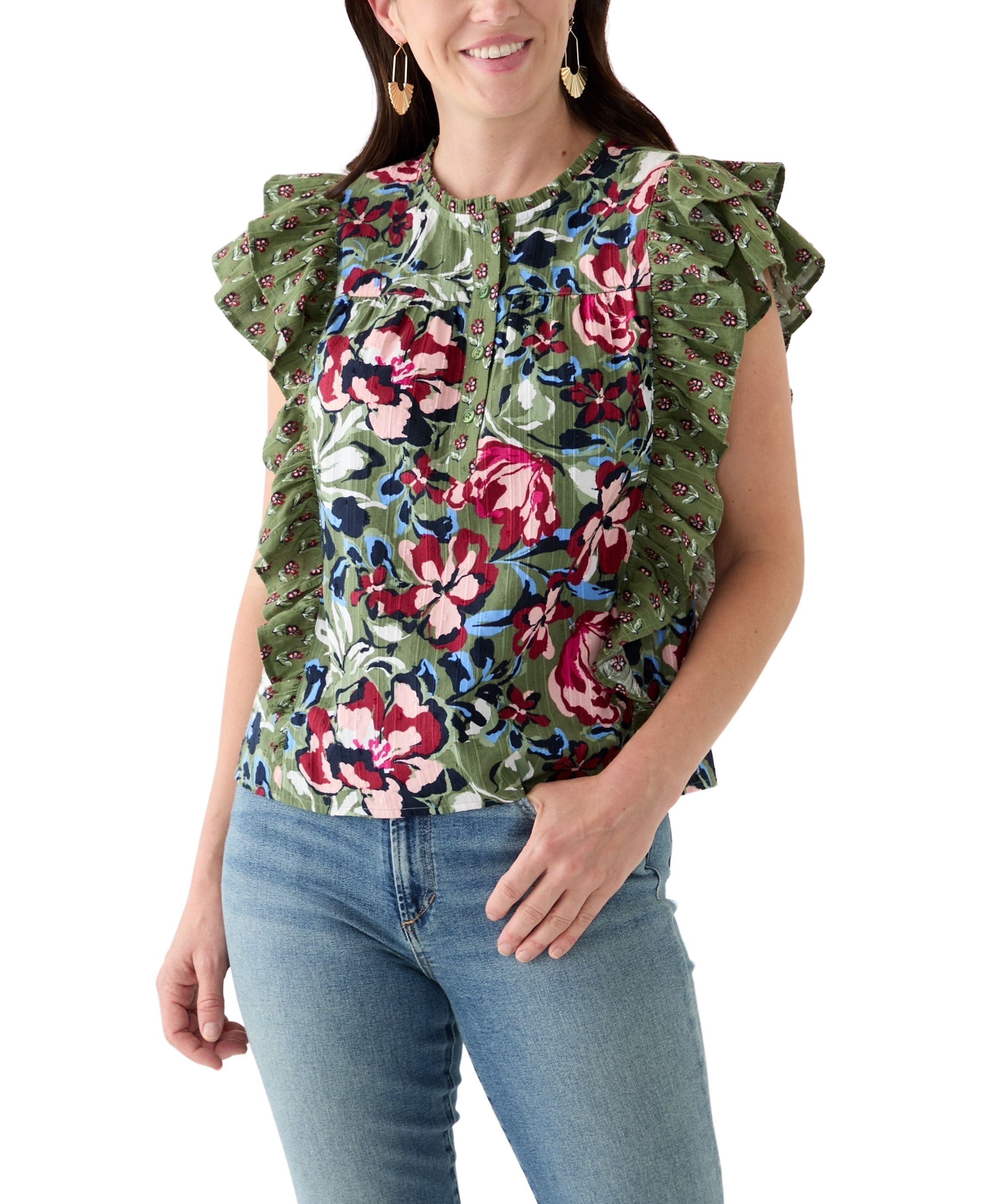 Womens Flutter Sleeve Henley Top