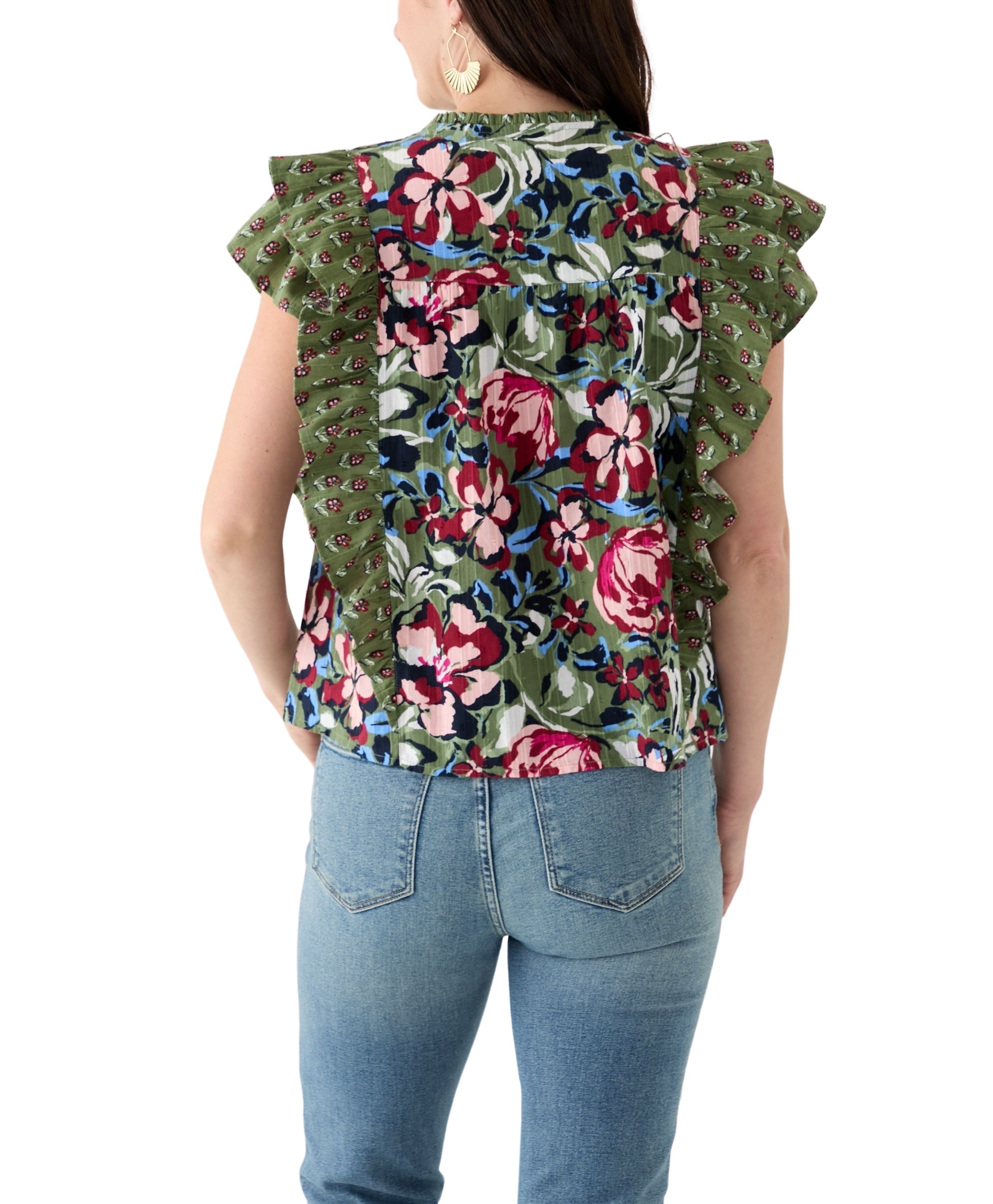 Womens Flutter Sleeve Henley Top