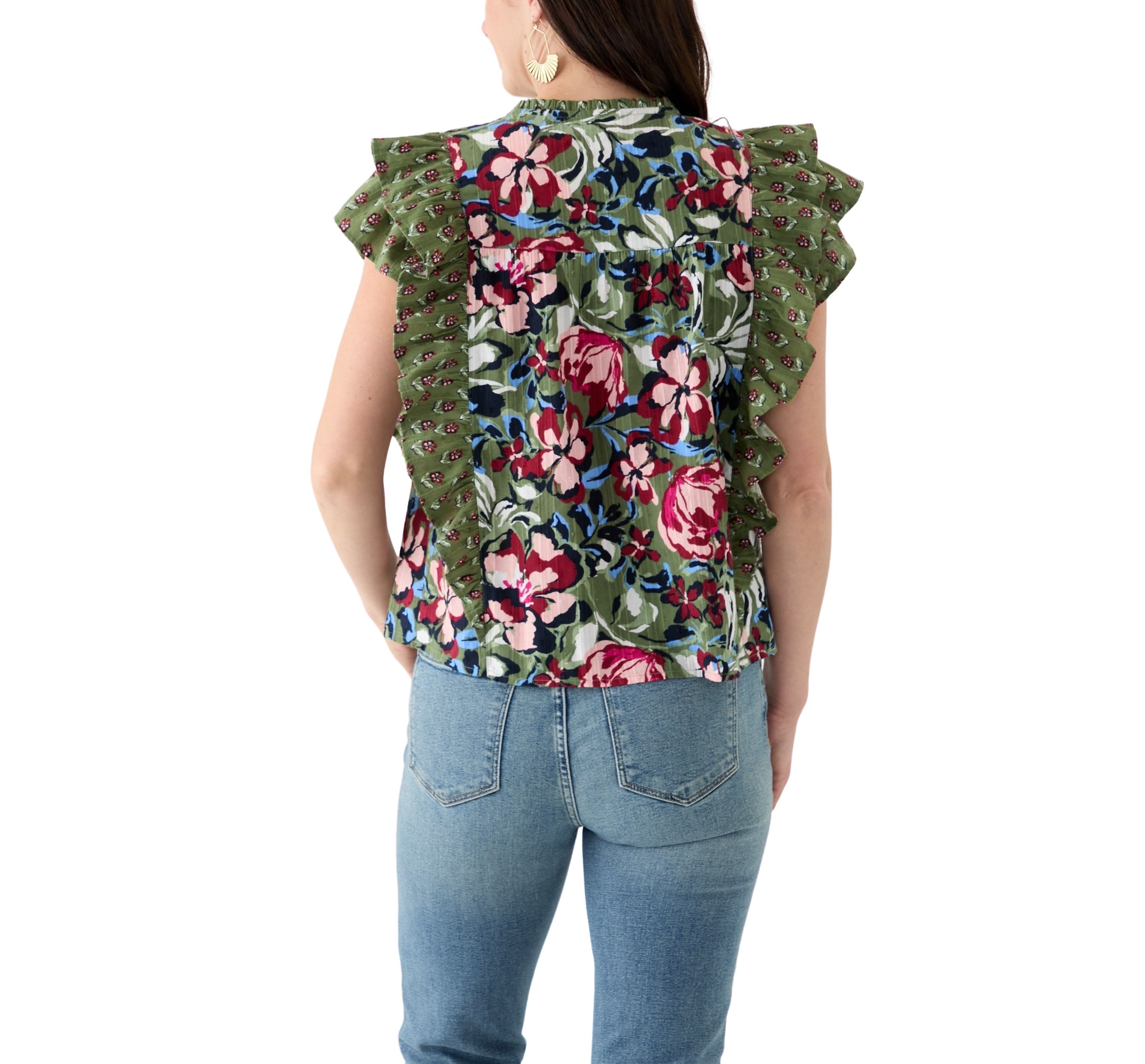 Womens Flutter Sleeve Henley Top