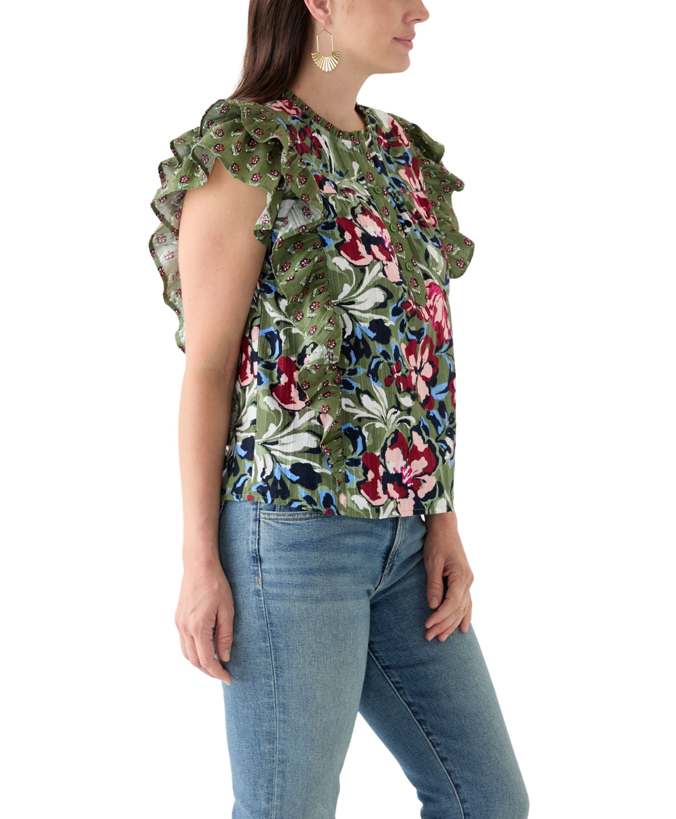 Womens Flutter Sleeve Henley Top