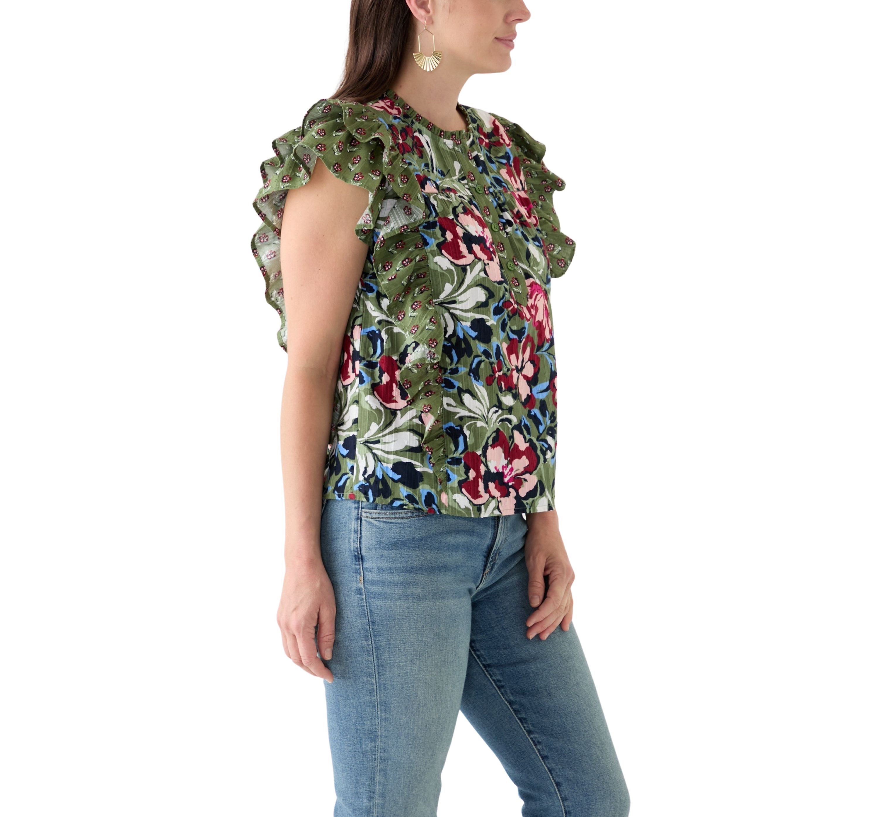 Womens Flutter Sleeve Henley Top