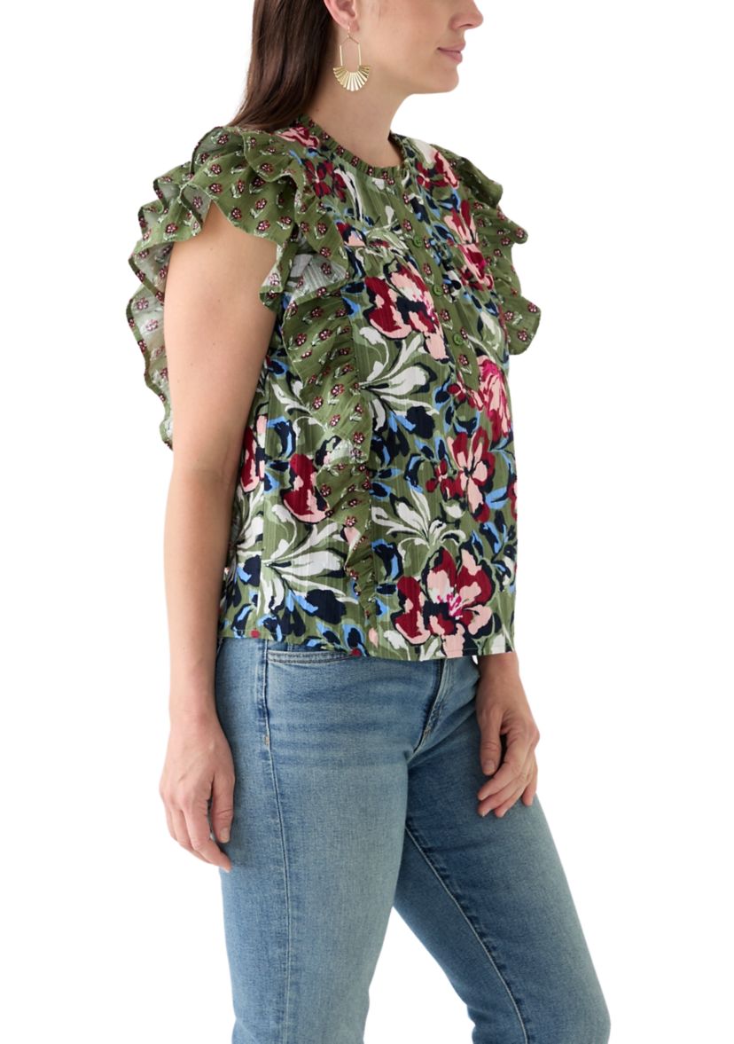 Womens Flutter Sleeve Henley Top