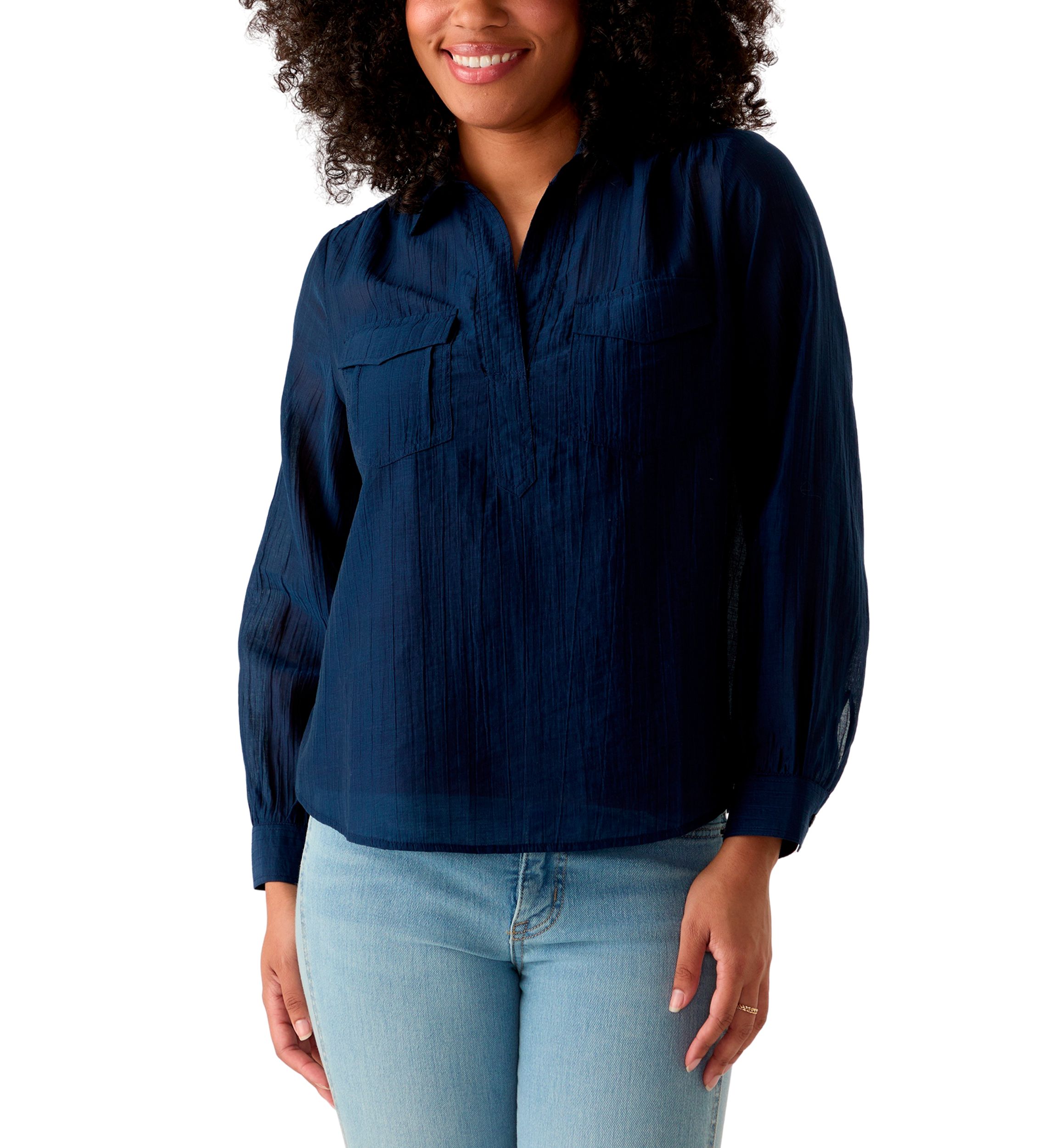 Womens Long Sleeve Utility Popover Shirt