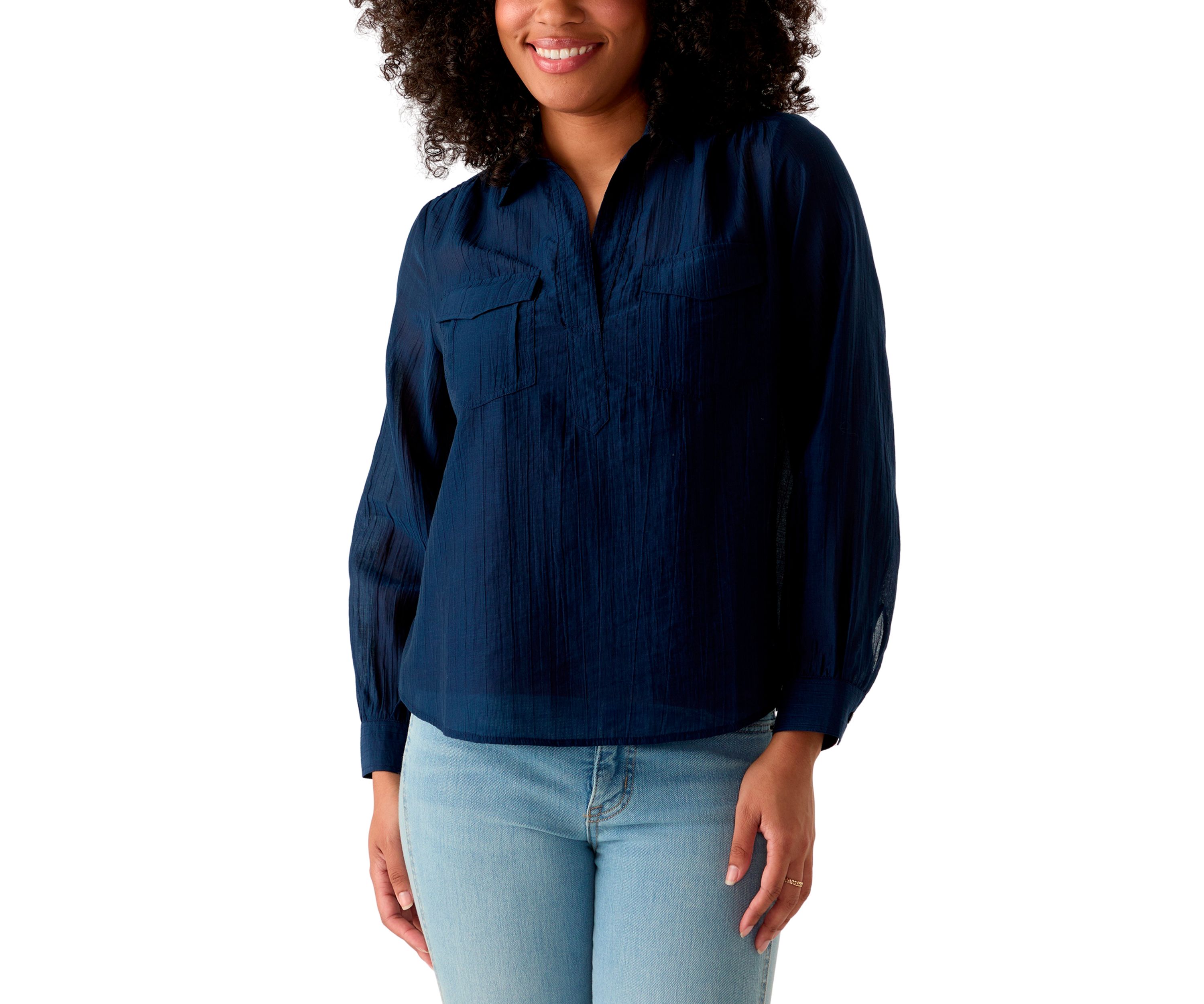 Womens Long Sleeve Utility Popover Shirt