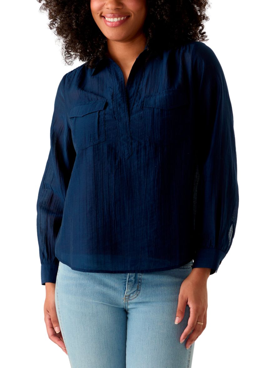 Womens Long Sleeve Utility Popover Shirt