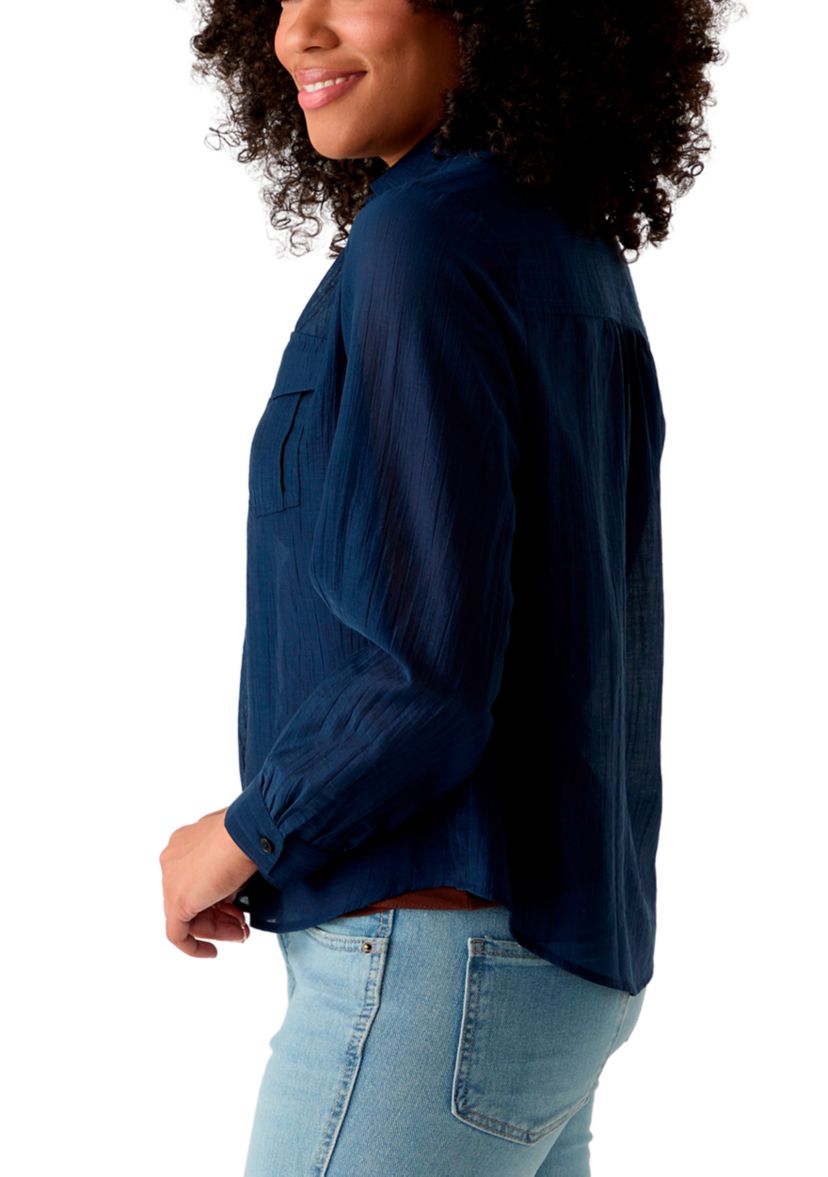 Womens Long Sleeve Utility Popover Shirt