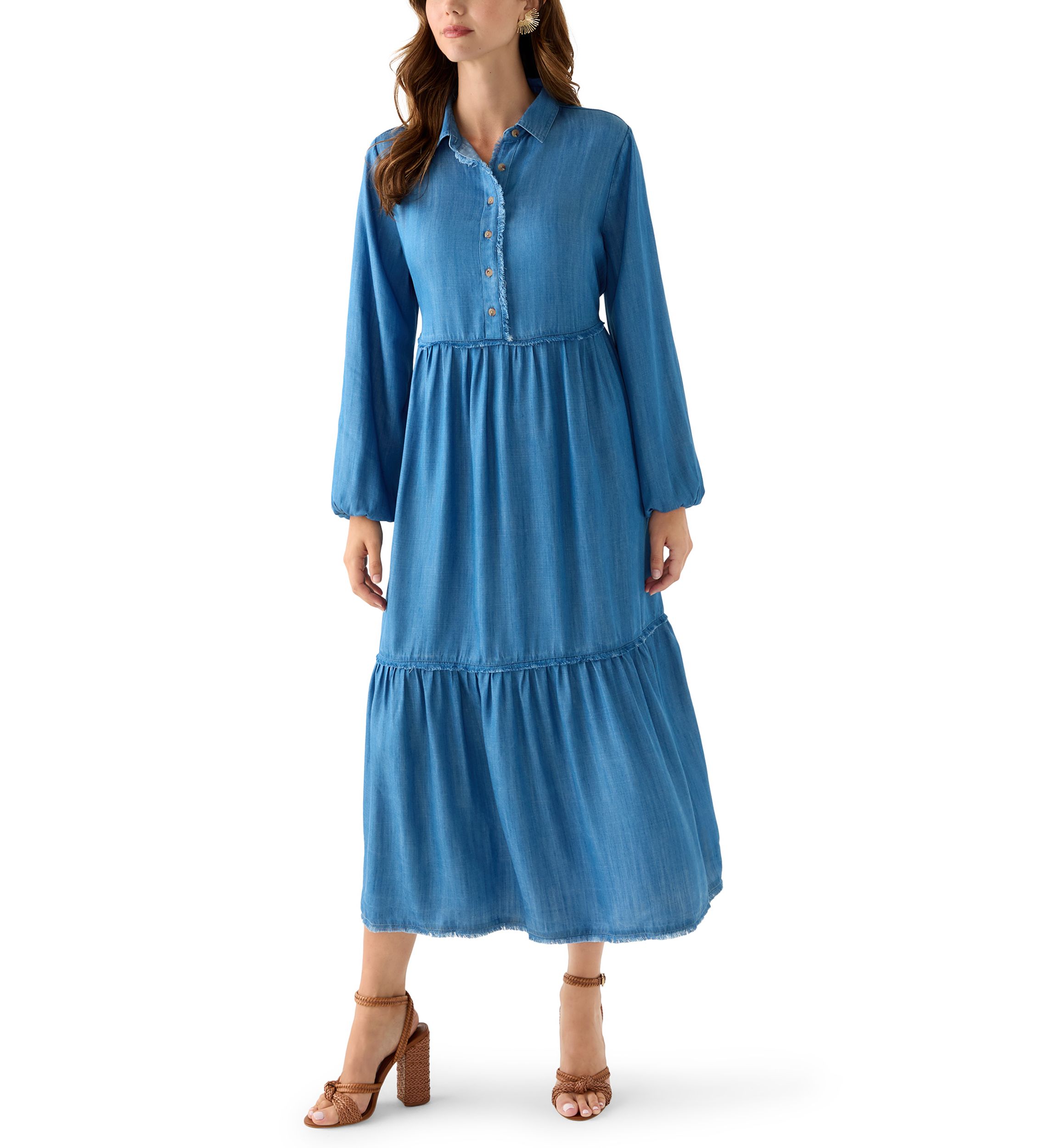 Womens 3/4 Raw Edge Tiered Maxi Skirt