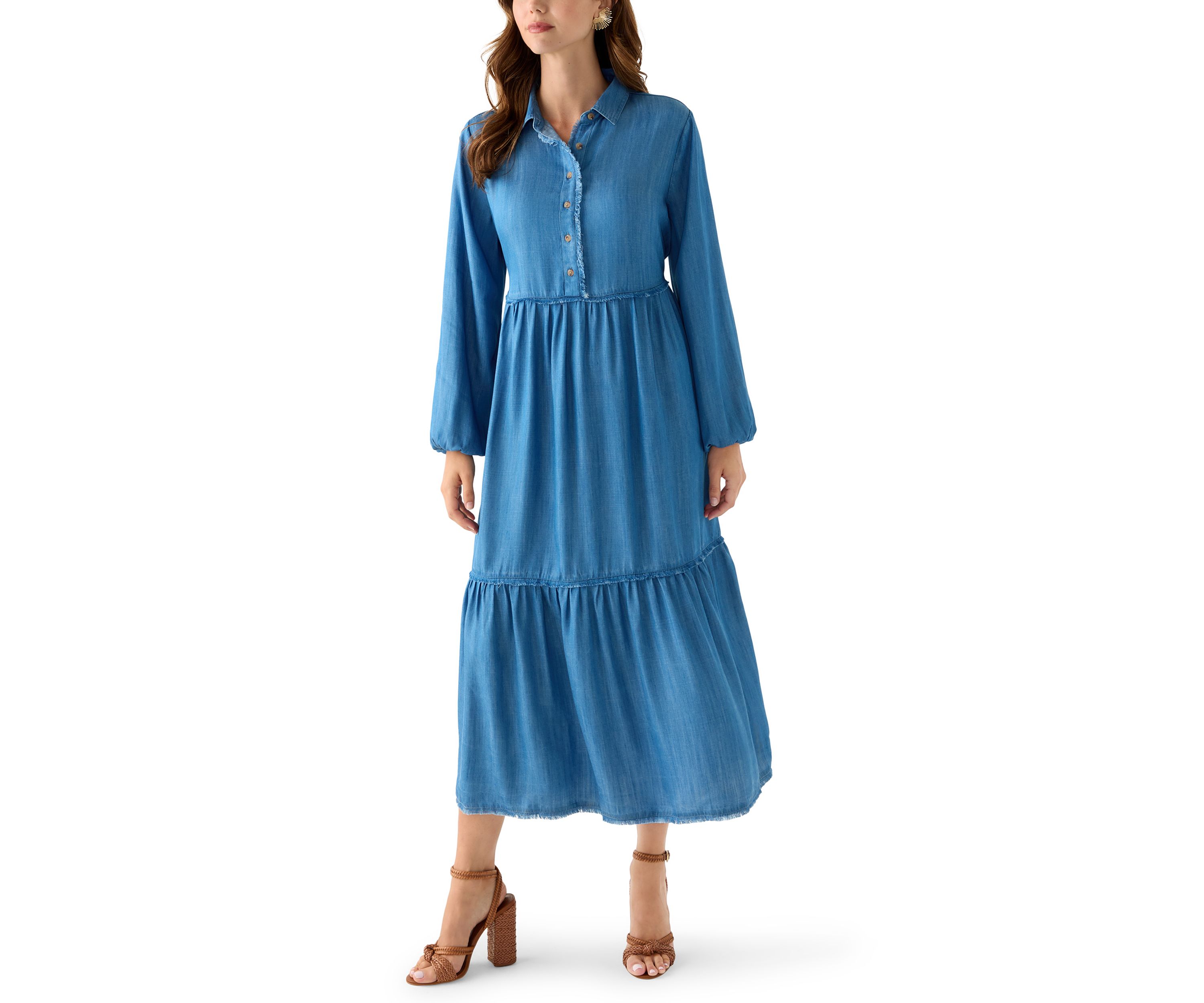 Womens 3/4 Raw Edge Tiered Maxi Skirt