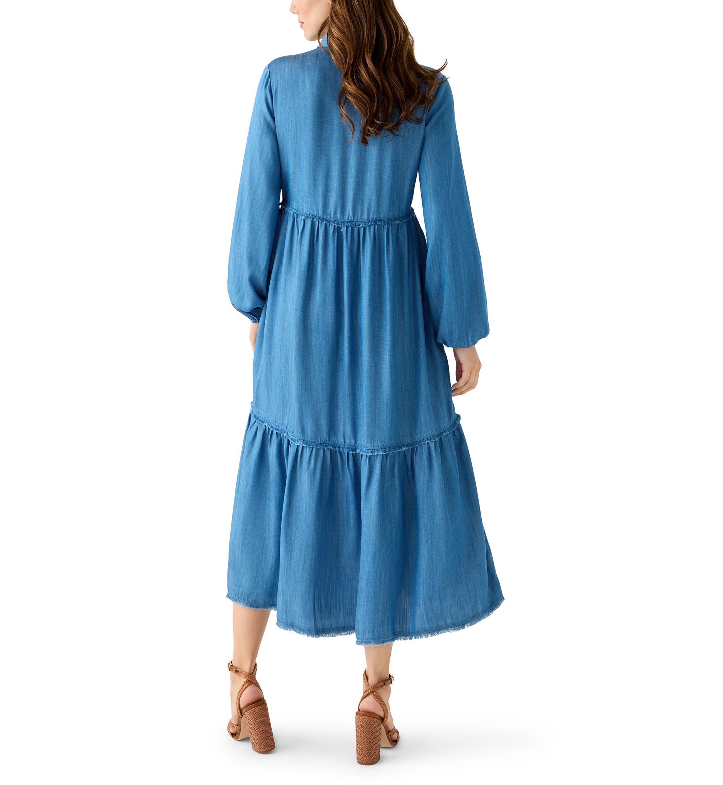 Womens 3/4 Raw Edge Tiered Maxi Skirt