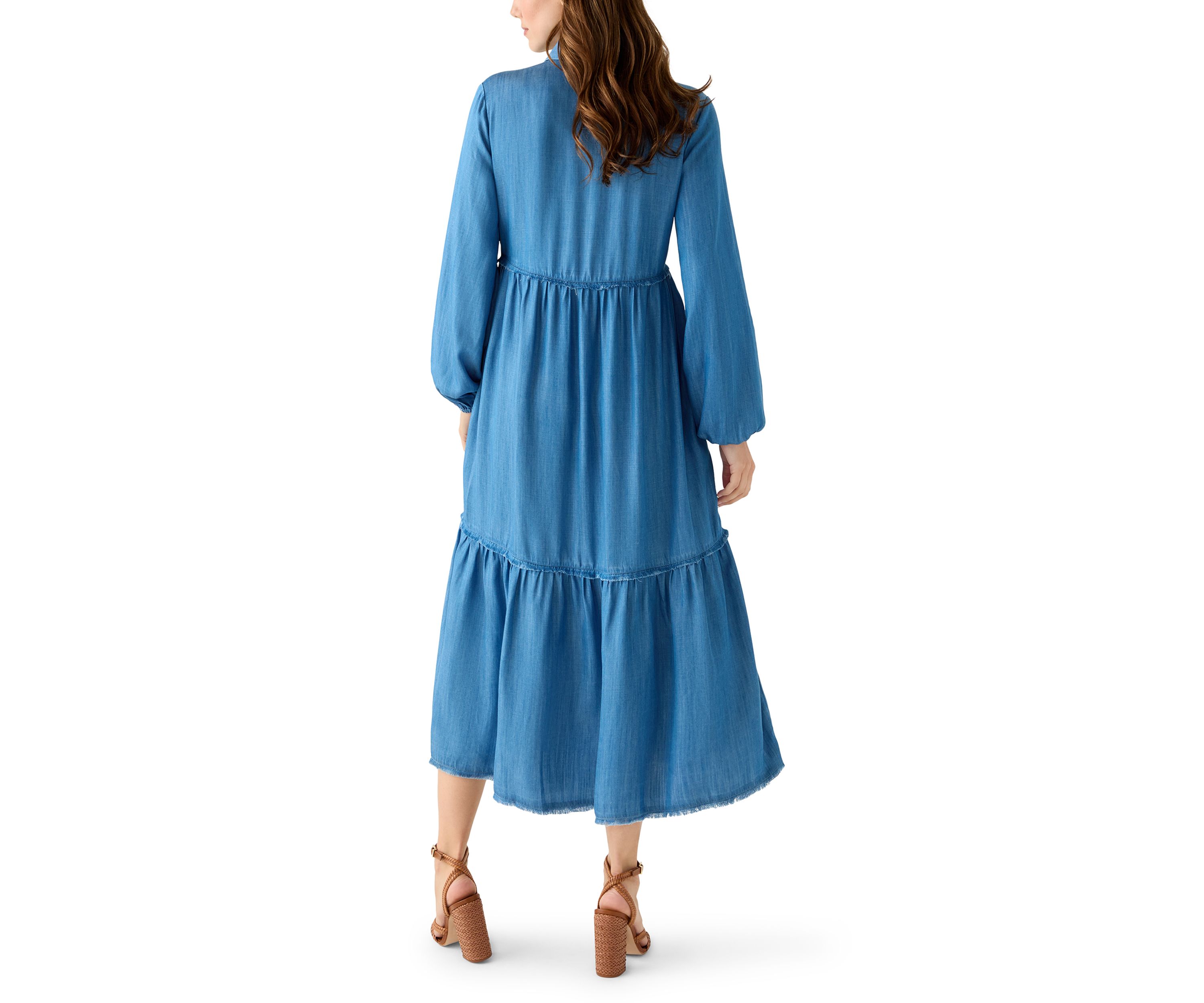 Womens 3/4 Raw Edge Tiered Maxi Skirt