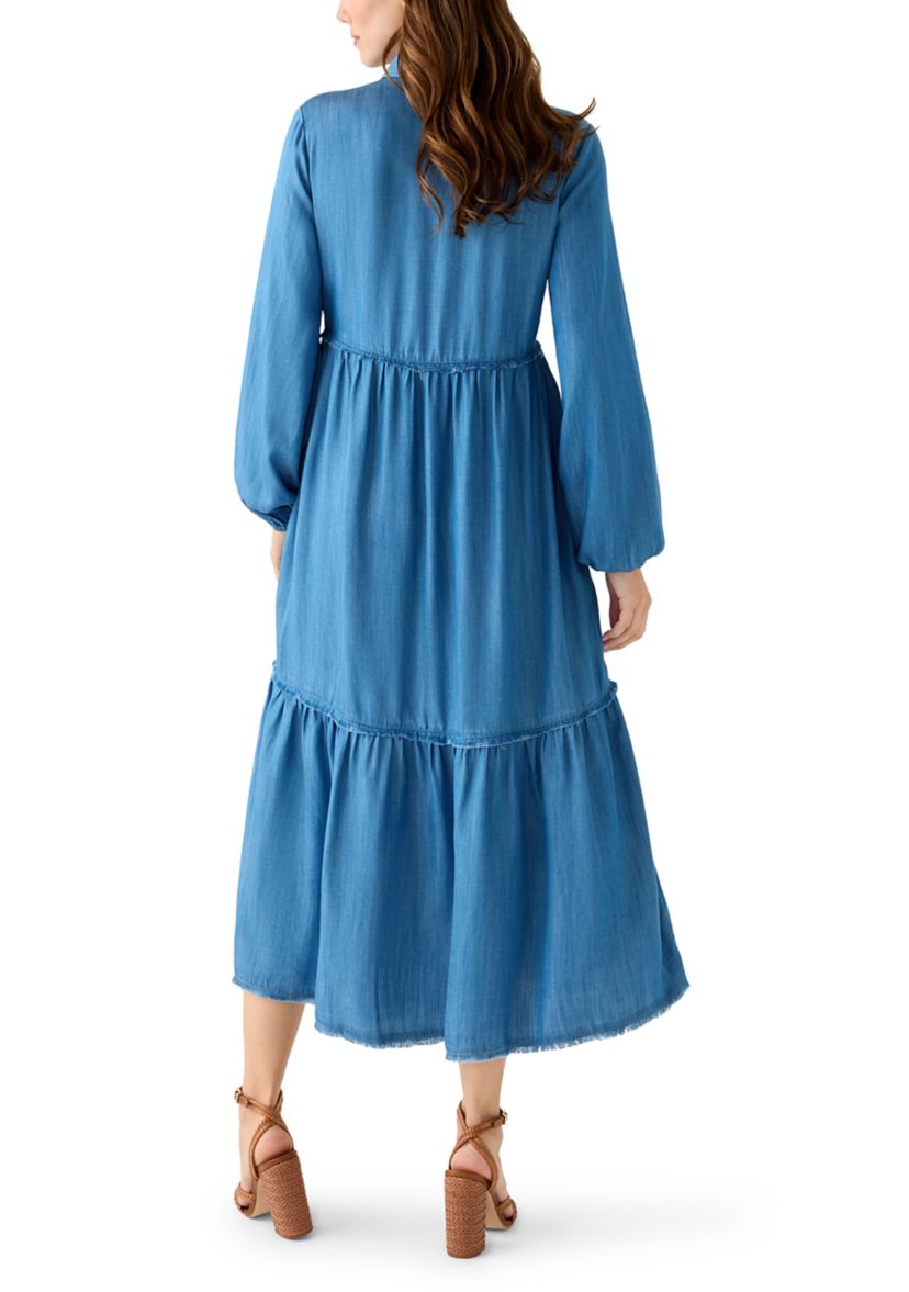 Womens 3/4 Raw Edge Tiered Maxi Skirt