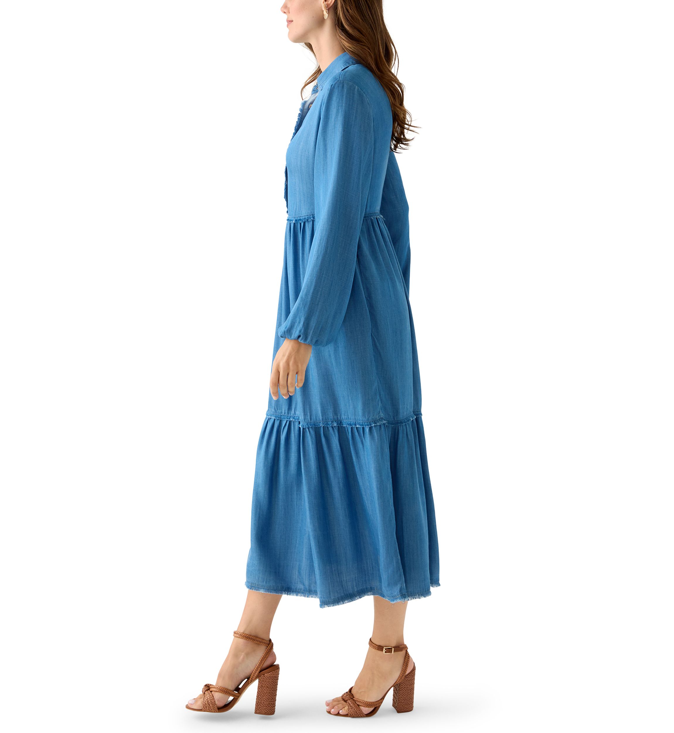 Womens 3/4 Raw Edge Tiered Maxi Skirt