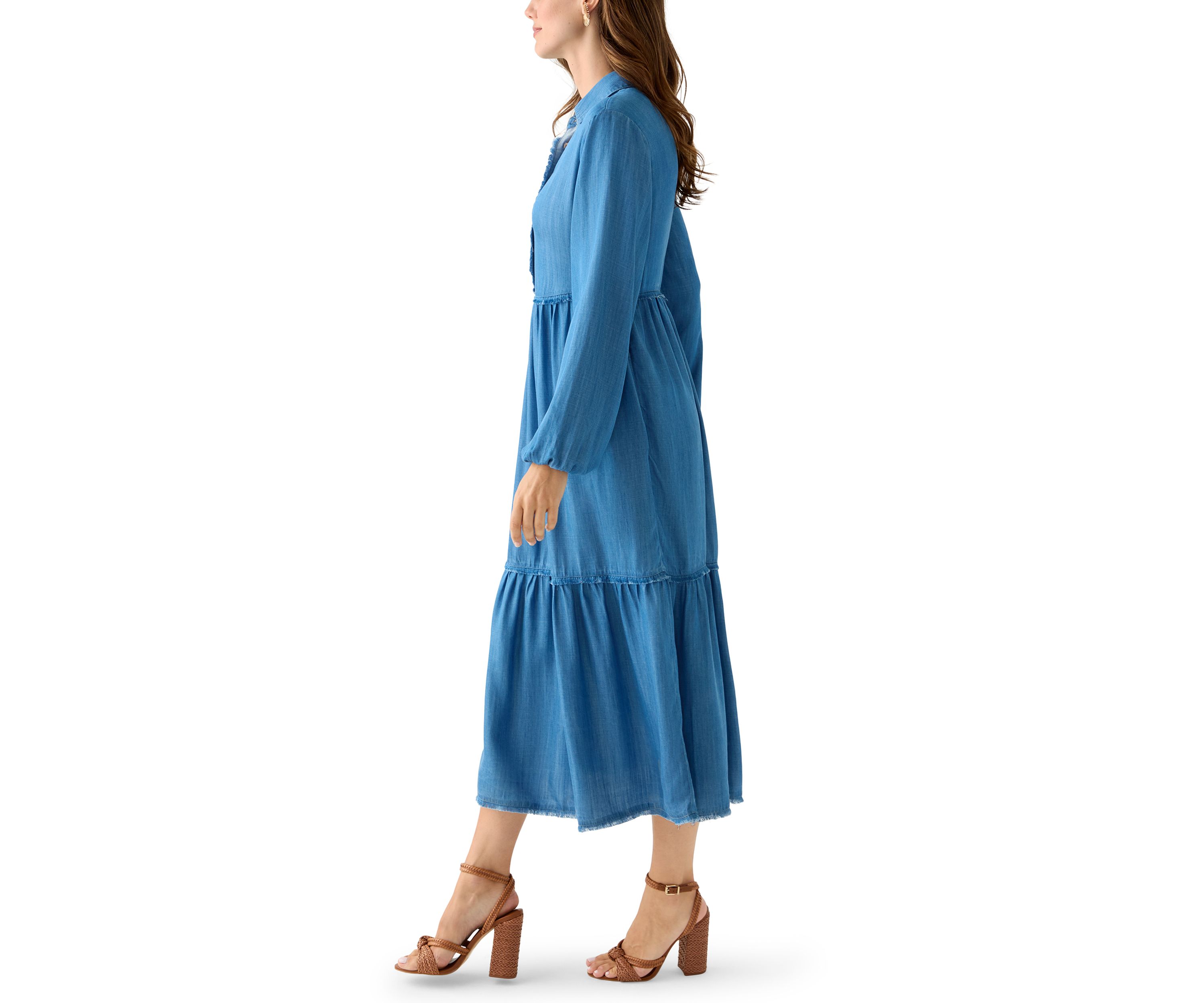 Womens 3/4 Raw Edge Tiered Maxi Skirt
