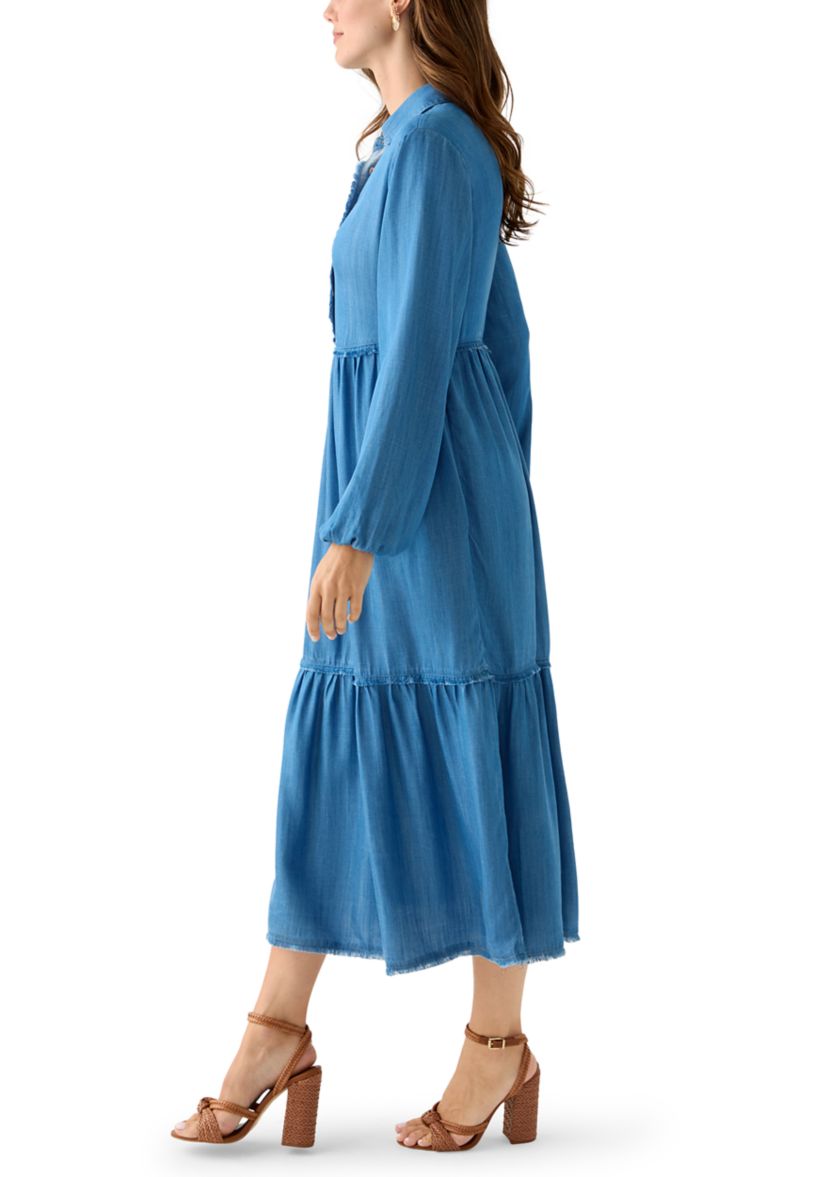 Womens 3/4 Raw Edge Tiered Maxi Skirt