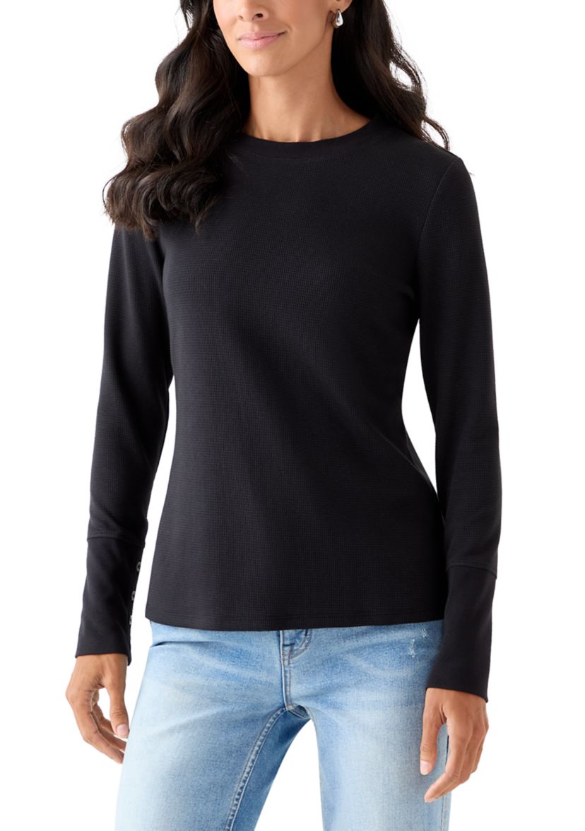 Womens Long Sleeve Waffle Thermal Crew Top