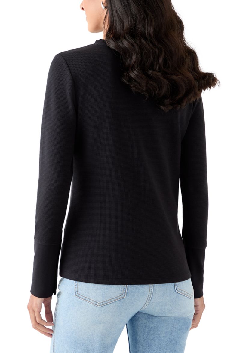 Womens Long Sleeve Waffle Thermal Crew Top