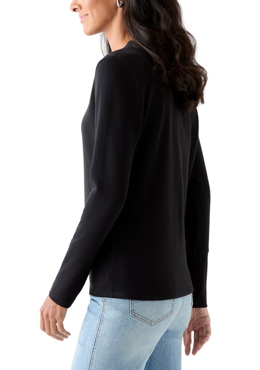 Womens Long Sleeve Waffle Thermal Crew Top