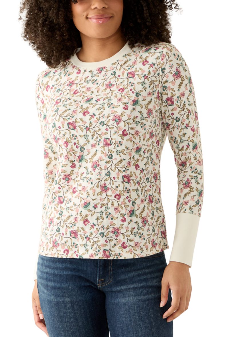 Womens Crew Neck Thermal Print Sweater