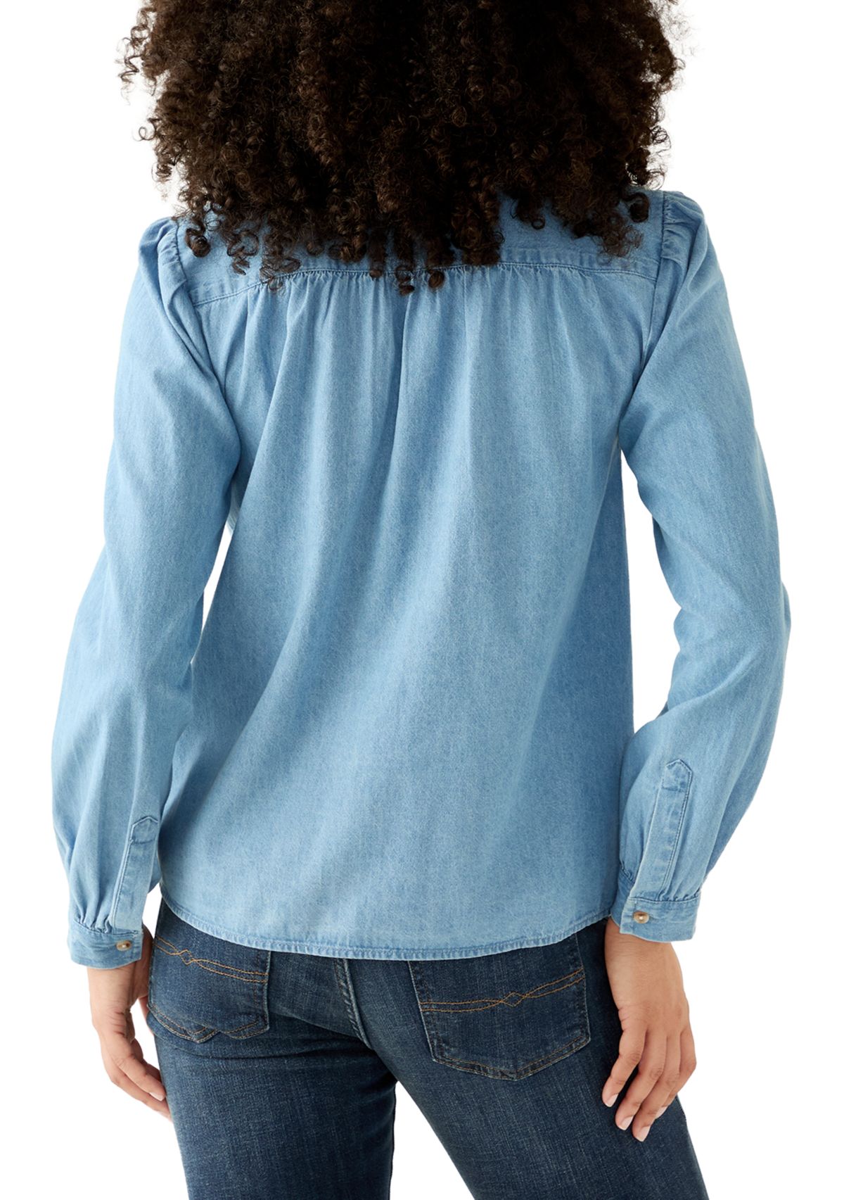Womens Long Sleeve Button Down Shirt with Embroidered Yoke