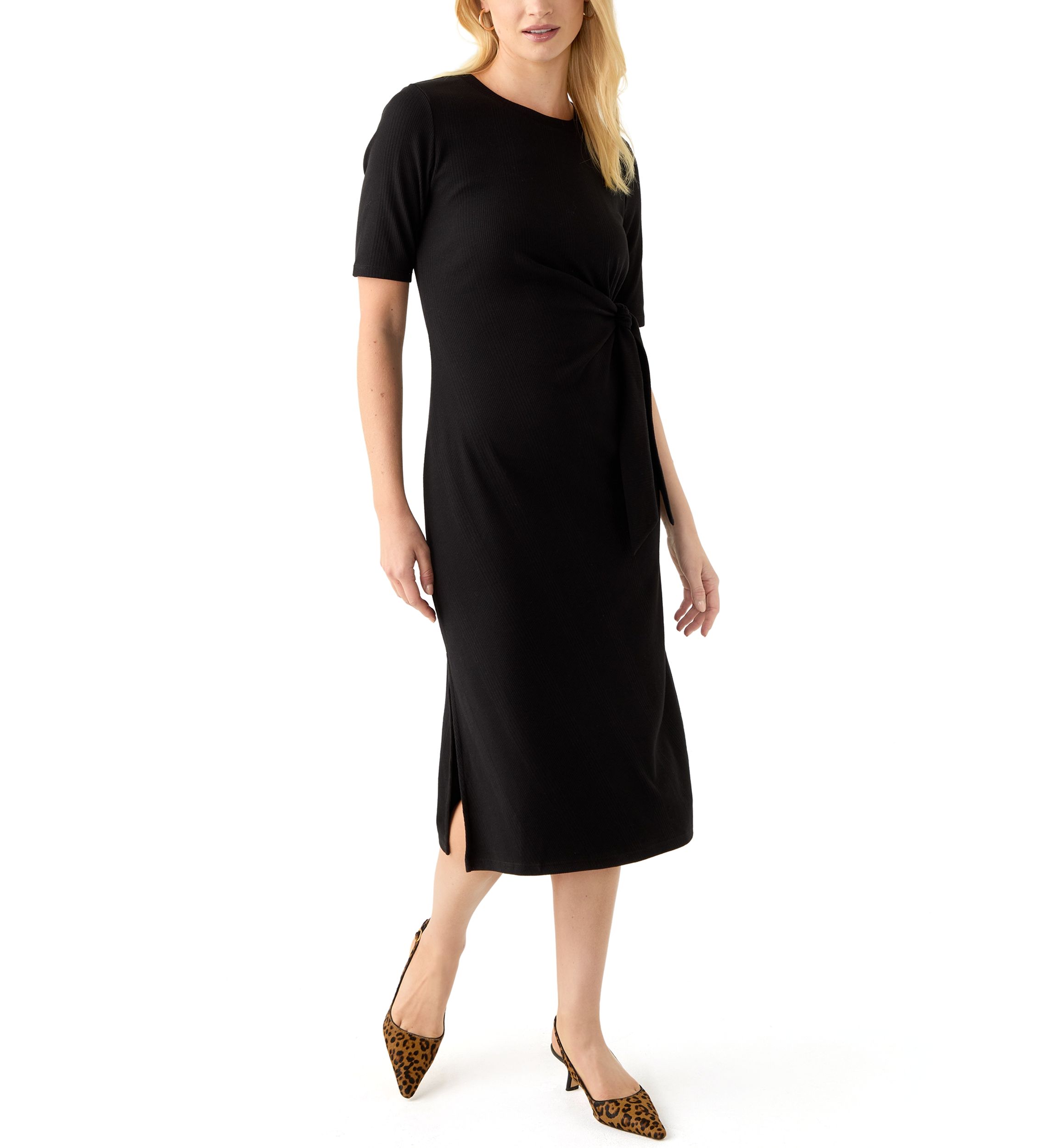 Womens Short Sleeve Tie Waist Midi Dress