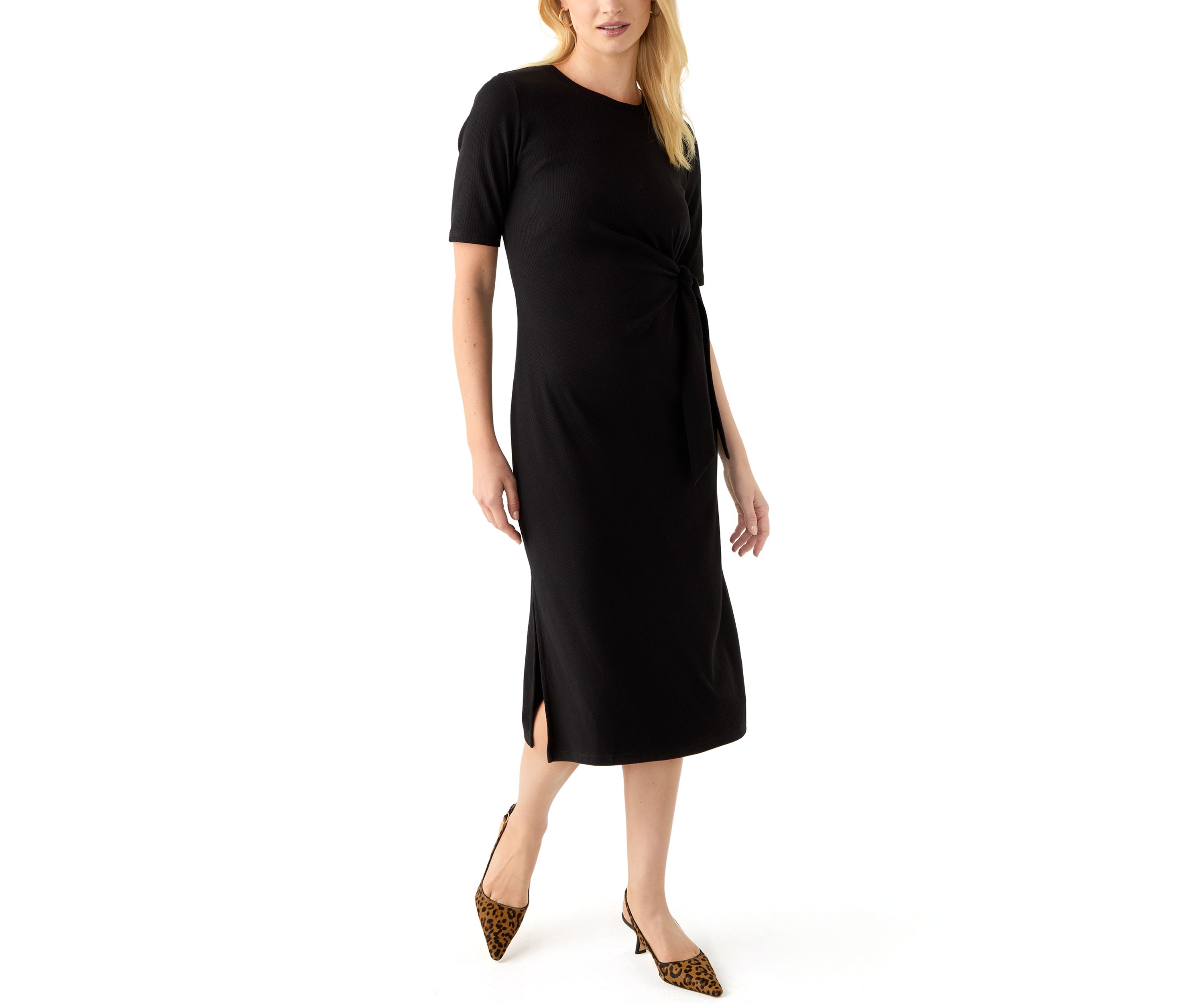 Womens Short Sleeve Tie Waist Midi Dress