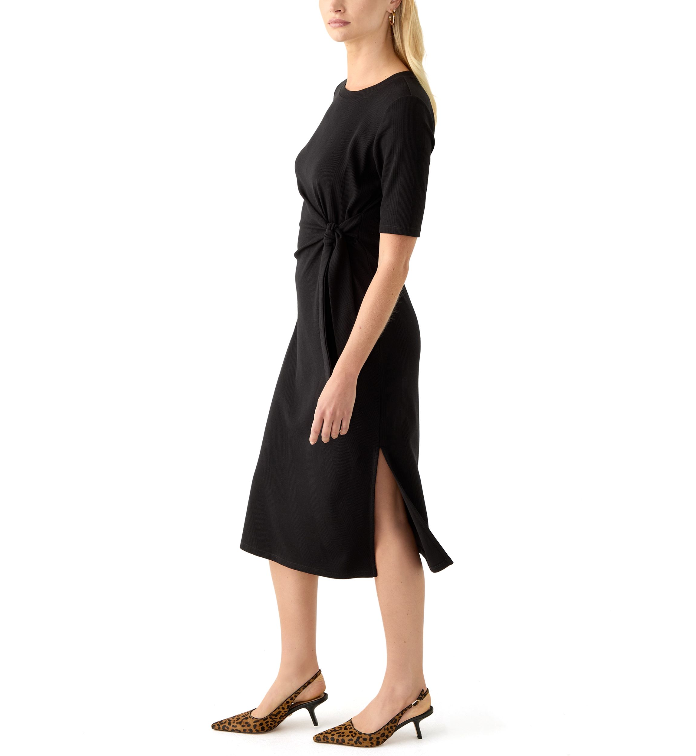 Womens Short Sleeve Tie Waist Midi Dress