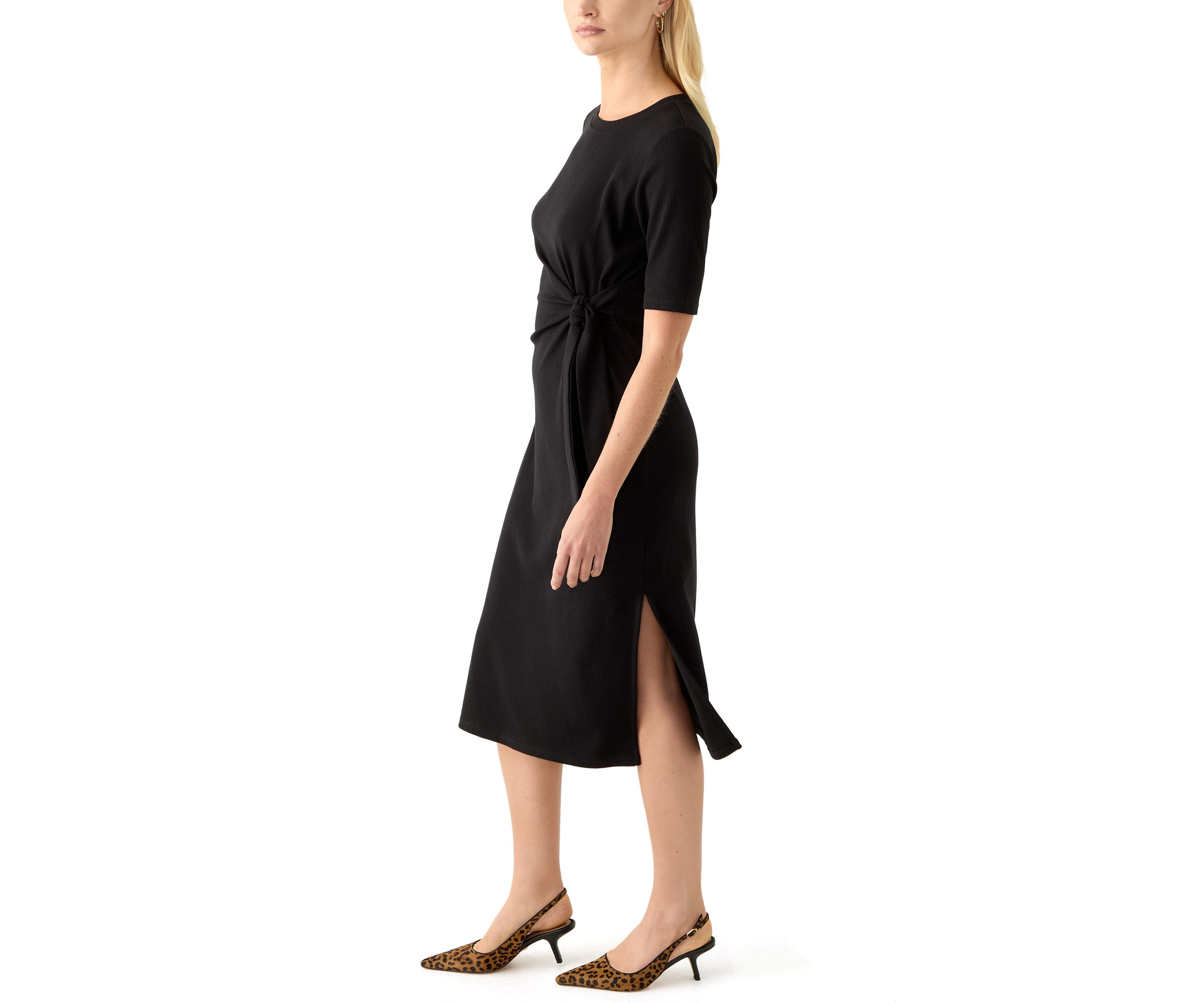 Womens Short Sleeve Tie Waist Midi Dress