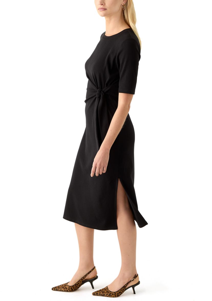 Womens Short Sleeve Tie Waist Midi Dress