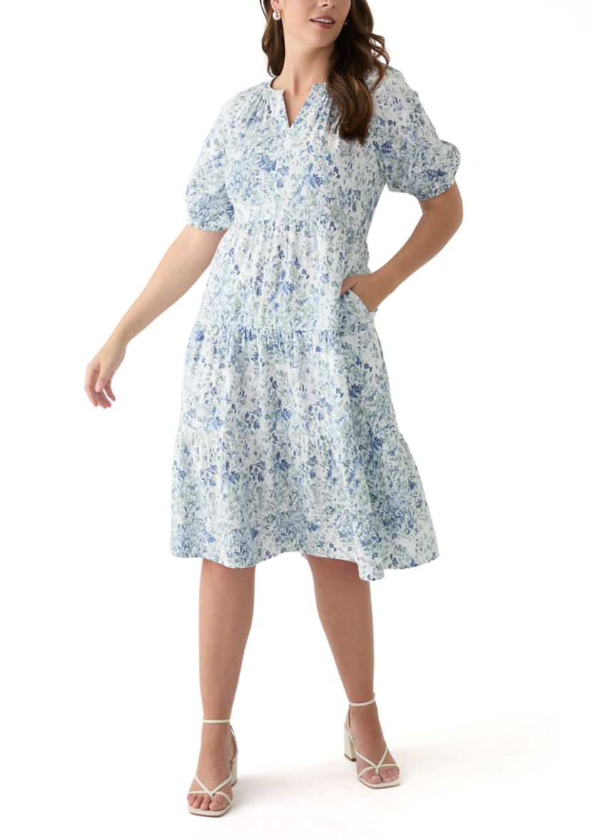 Womens Split Neck Printed Midi Dress