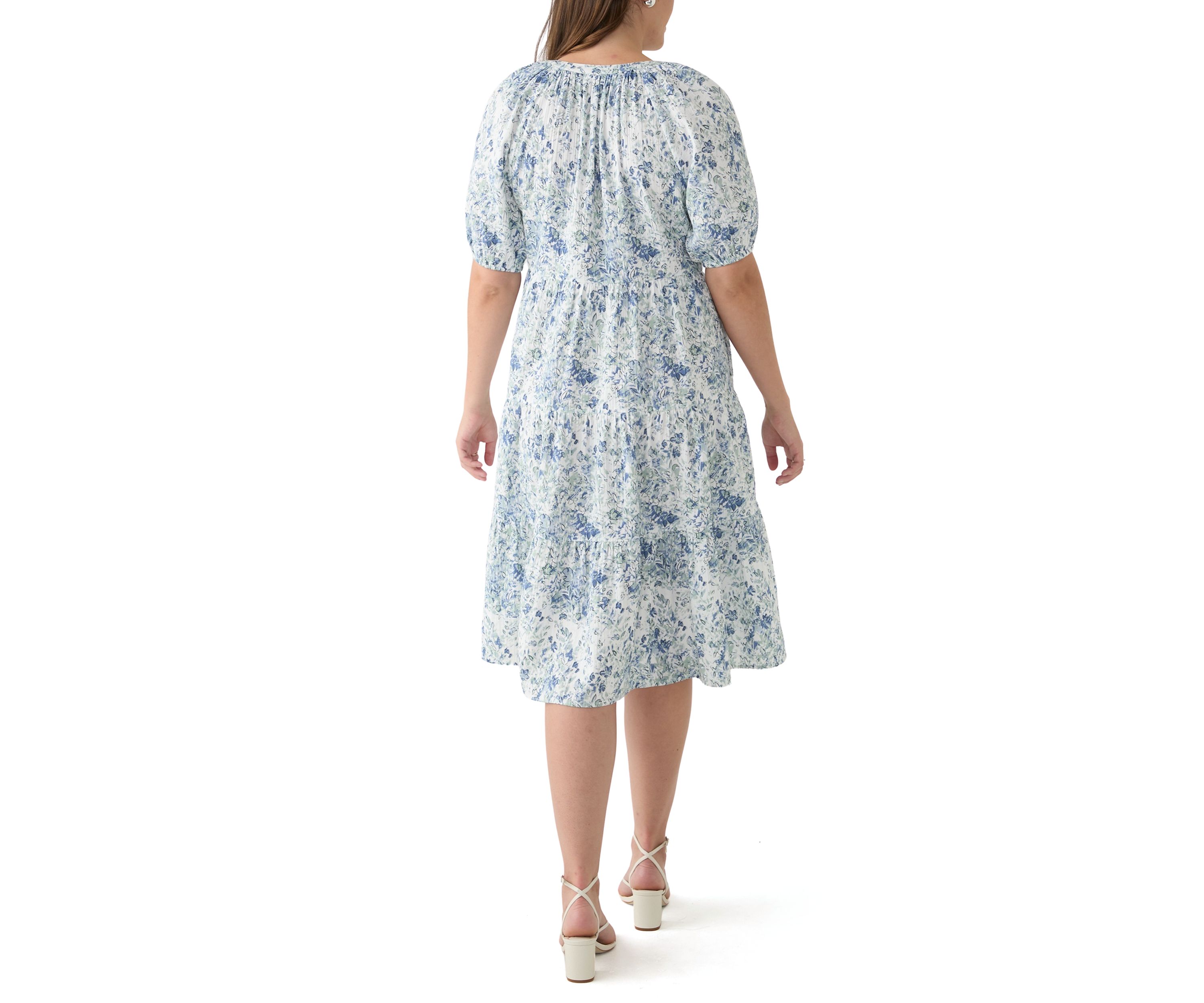 Womens Split Neck Printed Midi Dress