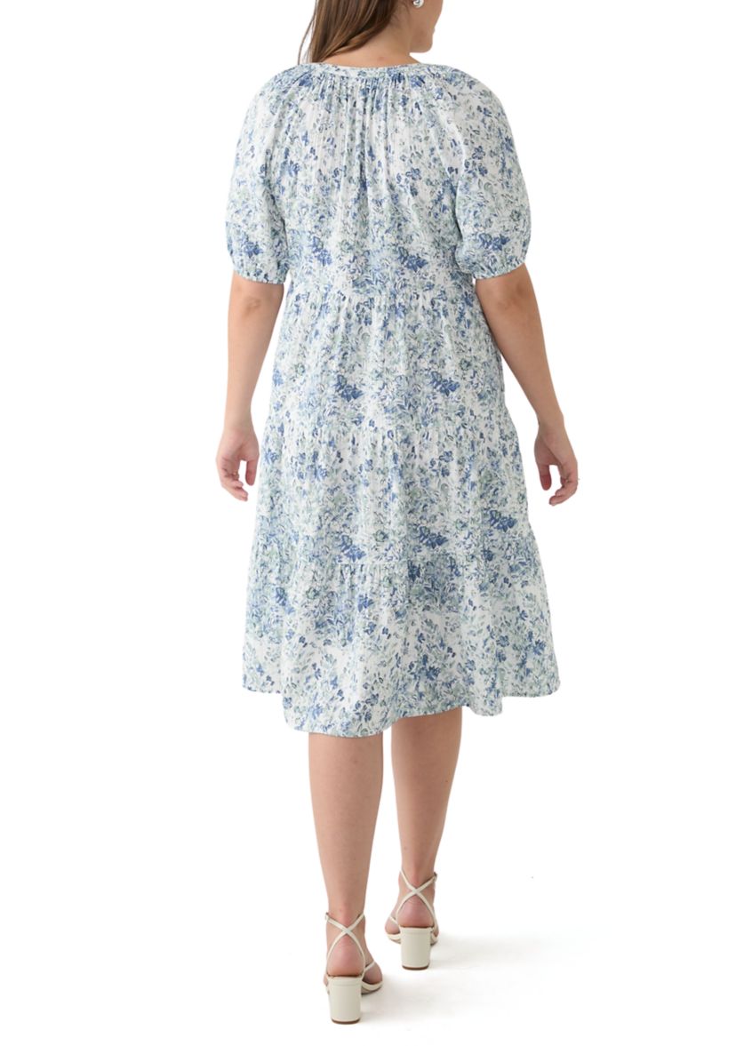 Womens Split Neck Printed Midi Dress