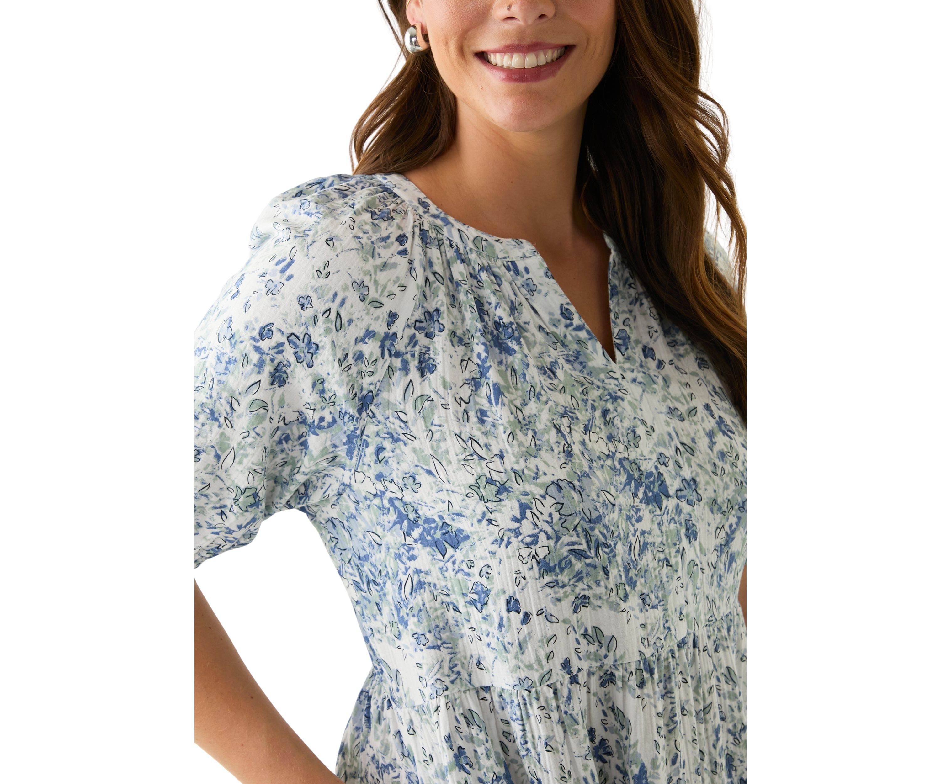 Womens Split Neck Printed Midi Dress