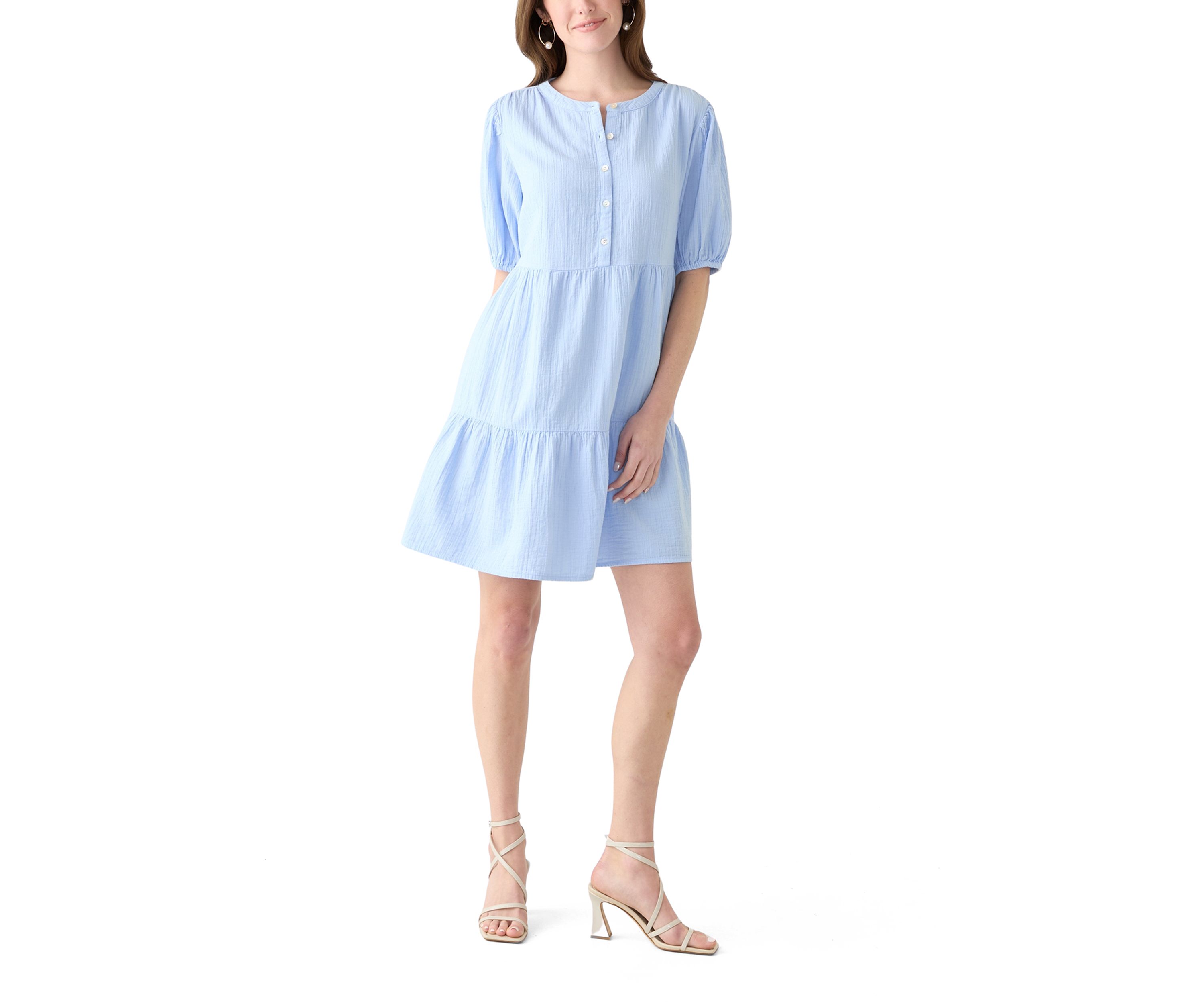 Womens Tiered Gauze Mini Dress