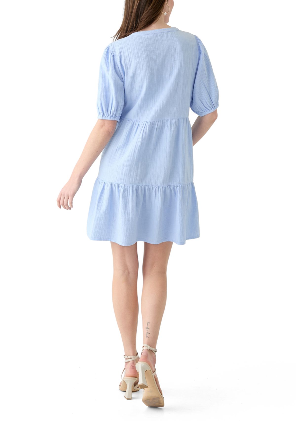 Womens Tiered Gauze Mini Dress