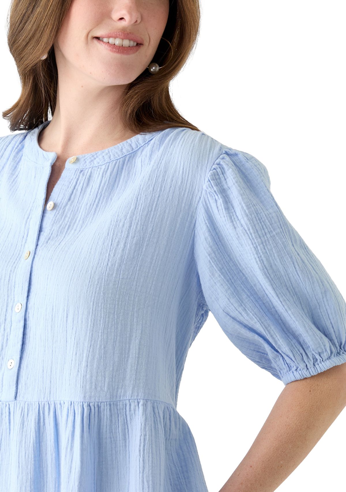 Womens Tiered Gauze Mini Dress