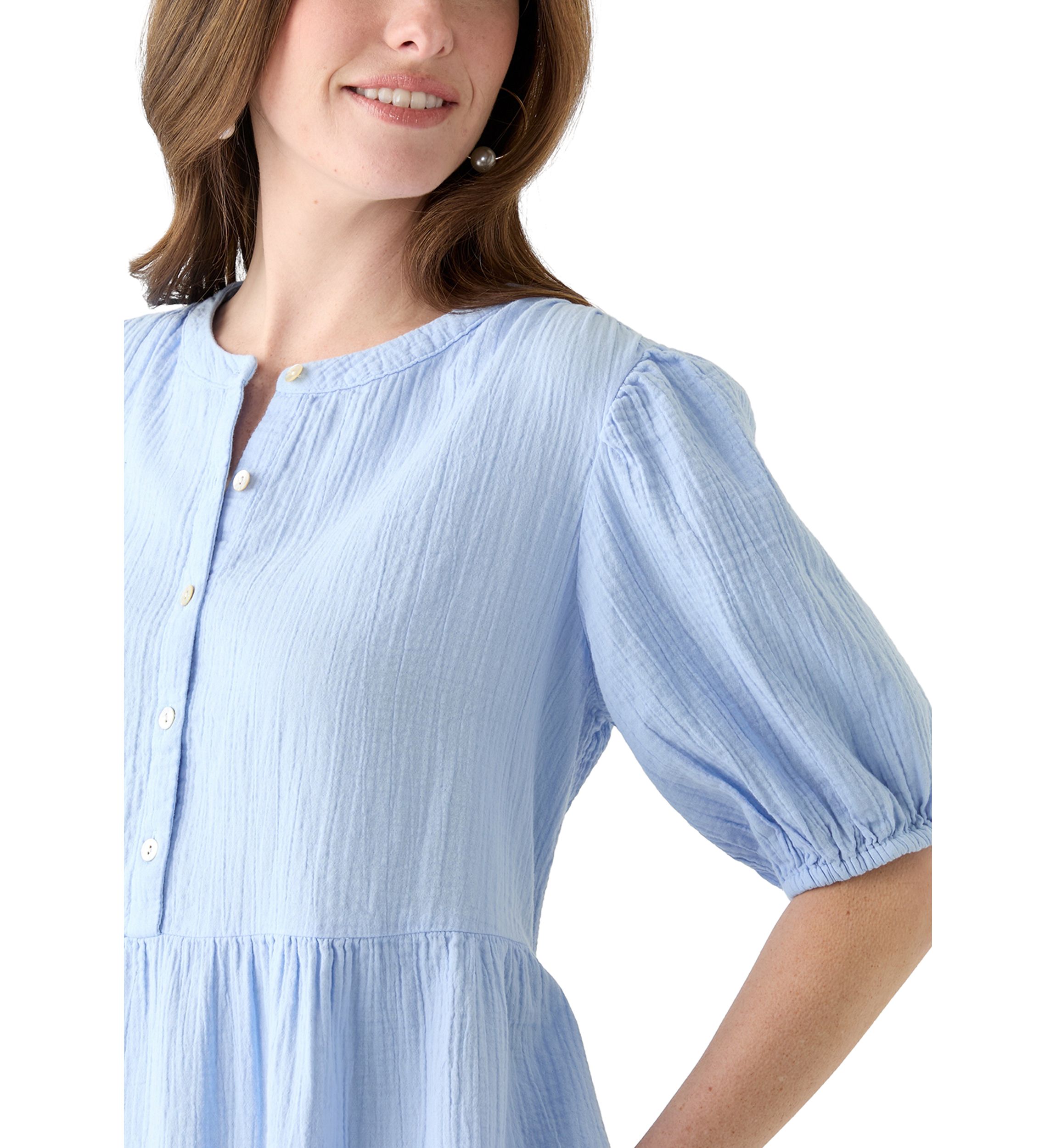 Womens Tiered Gauze Mini Dress