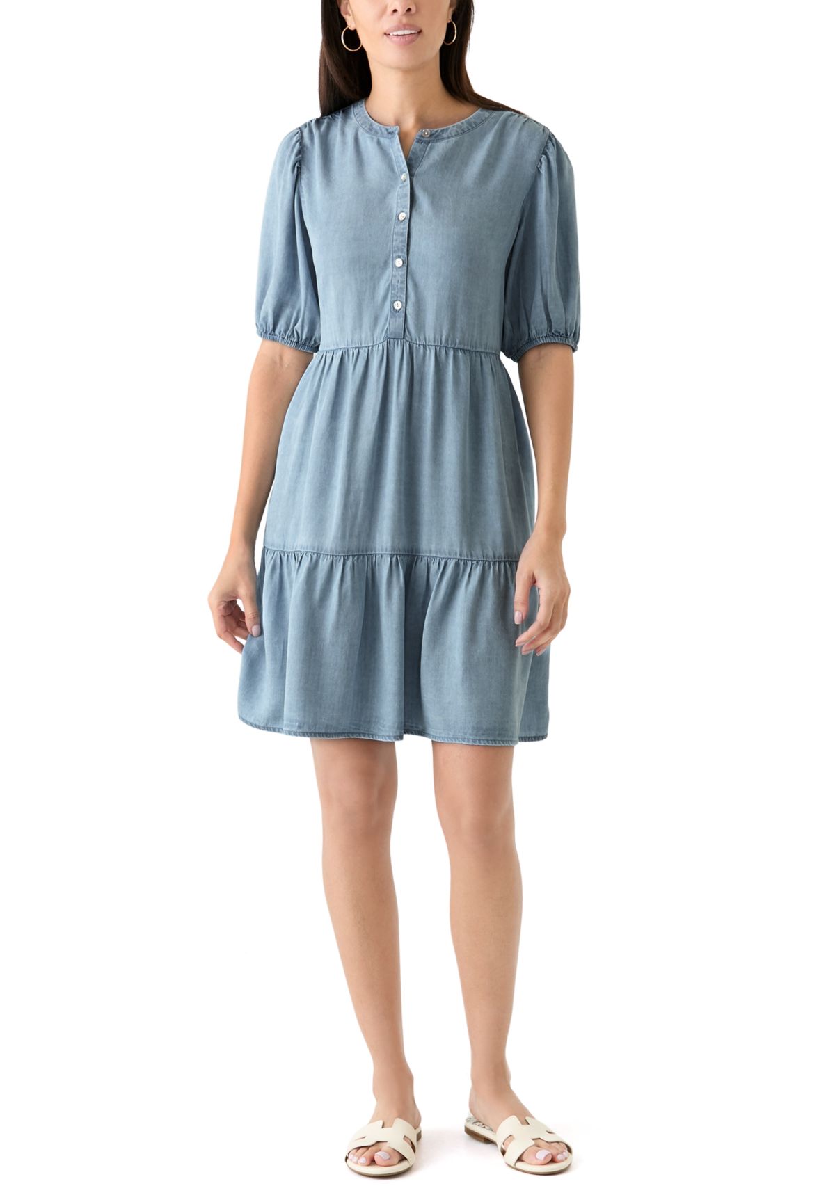 Womens Tiered Gauze Mini Dress