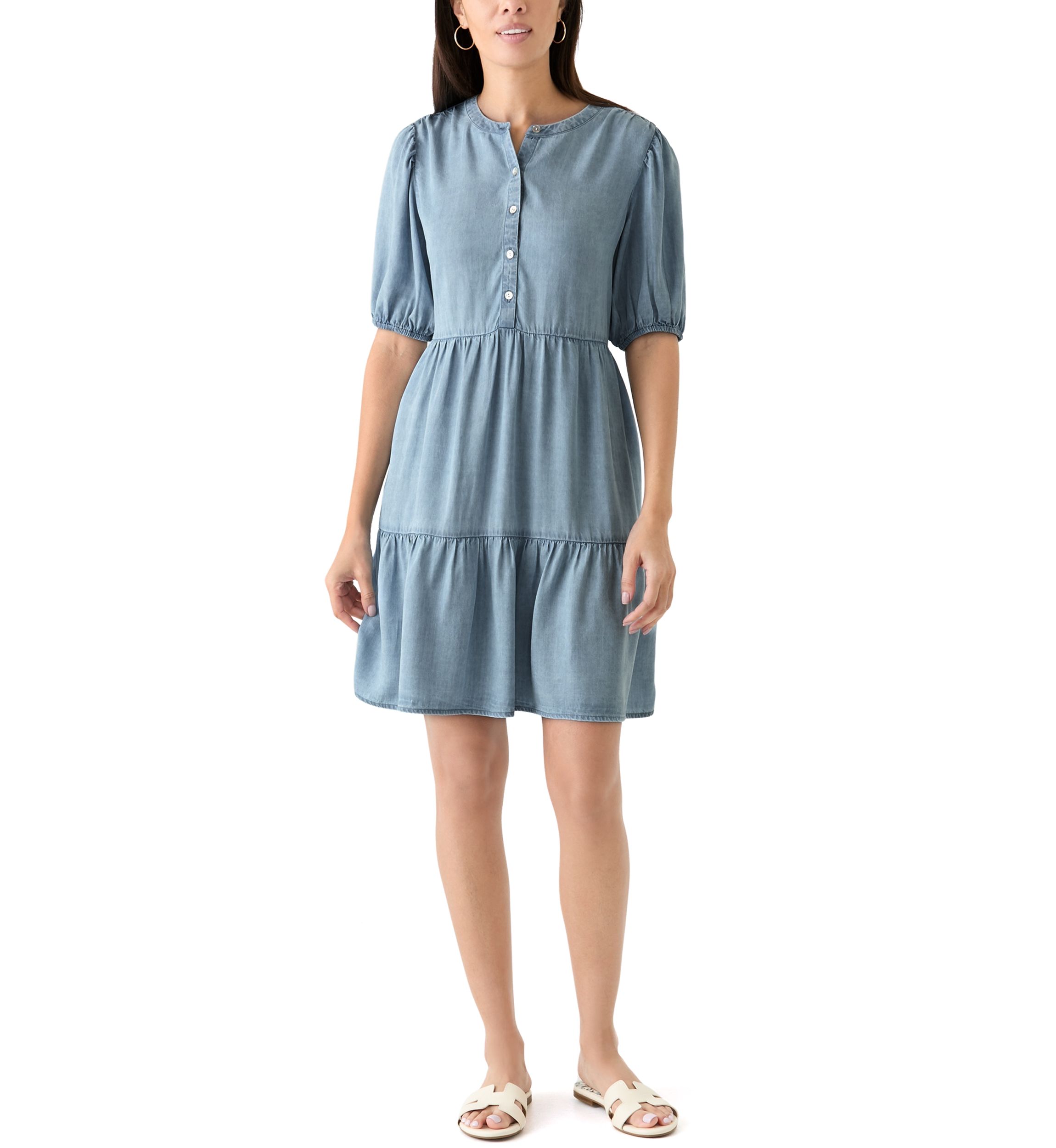 Womens Tiered Gauze Mini Dress
