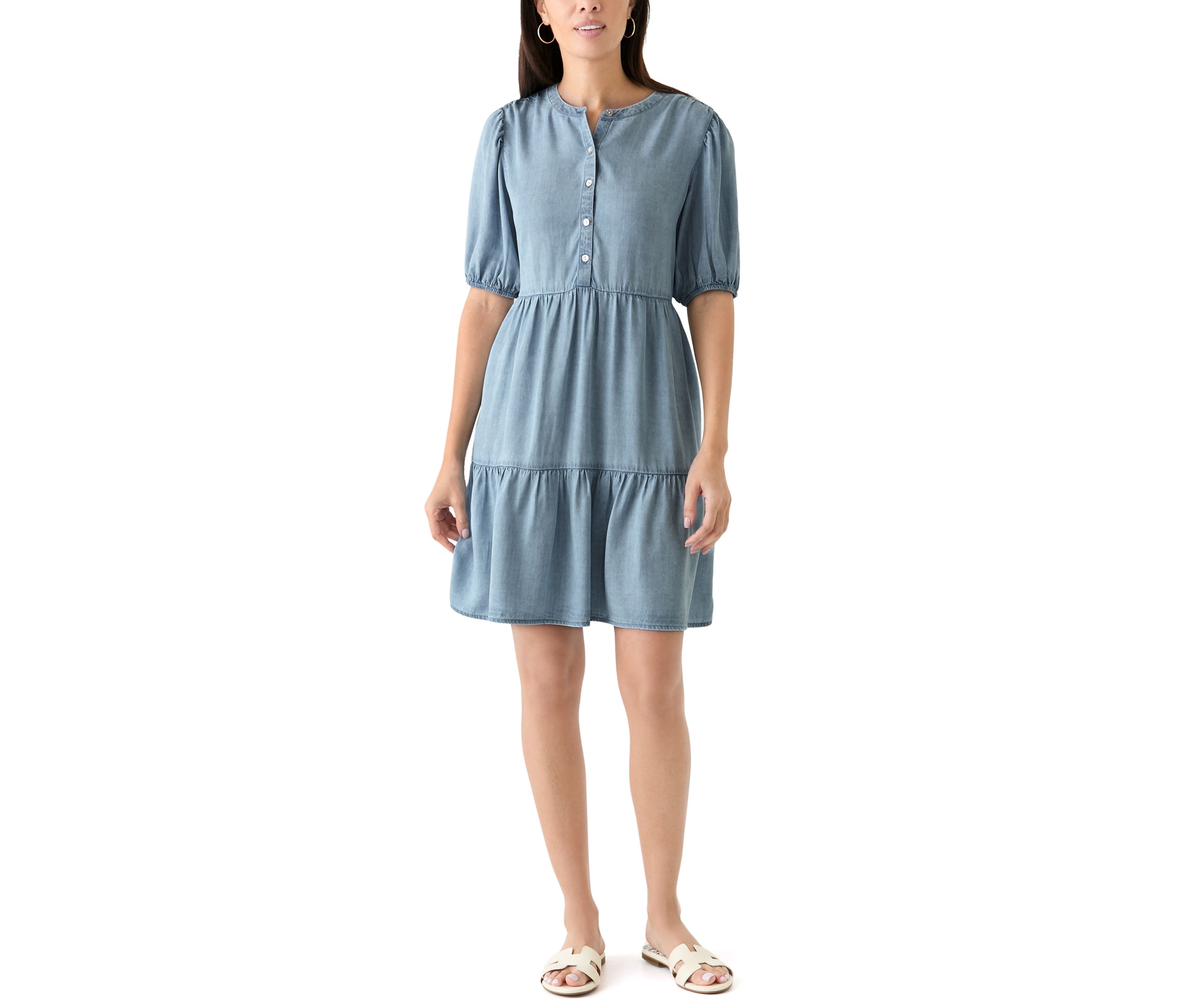 Womens Tiered Gauze Mini Dress