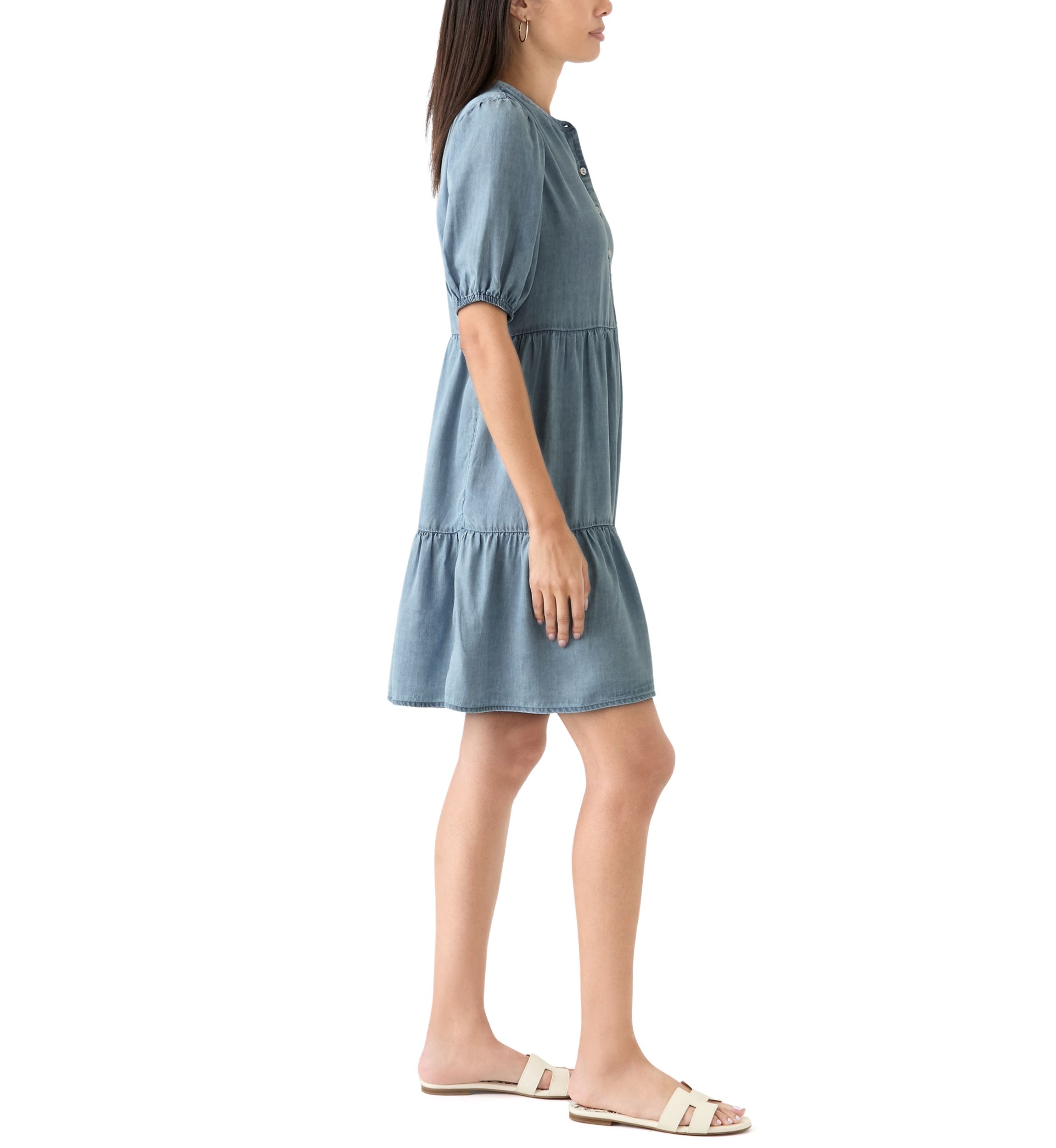 Womens Tiered Gauze Mini Dress