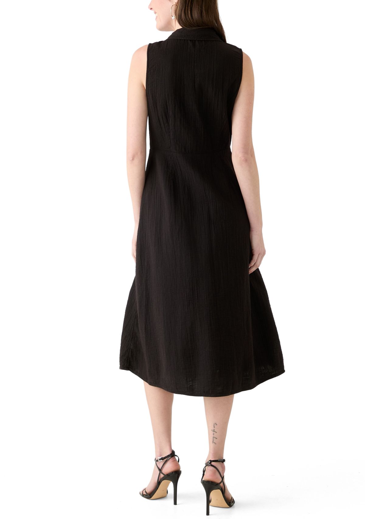 Womens Sleeveless Tie Front Gauze Midi Dress