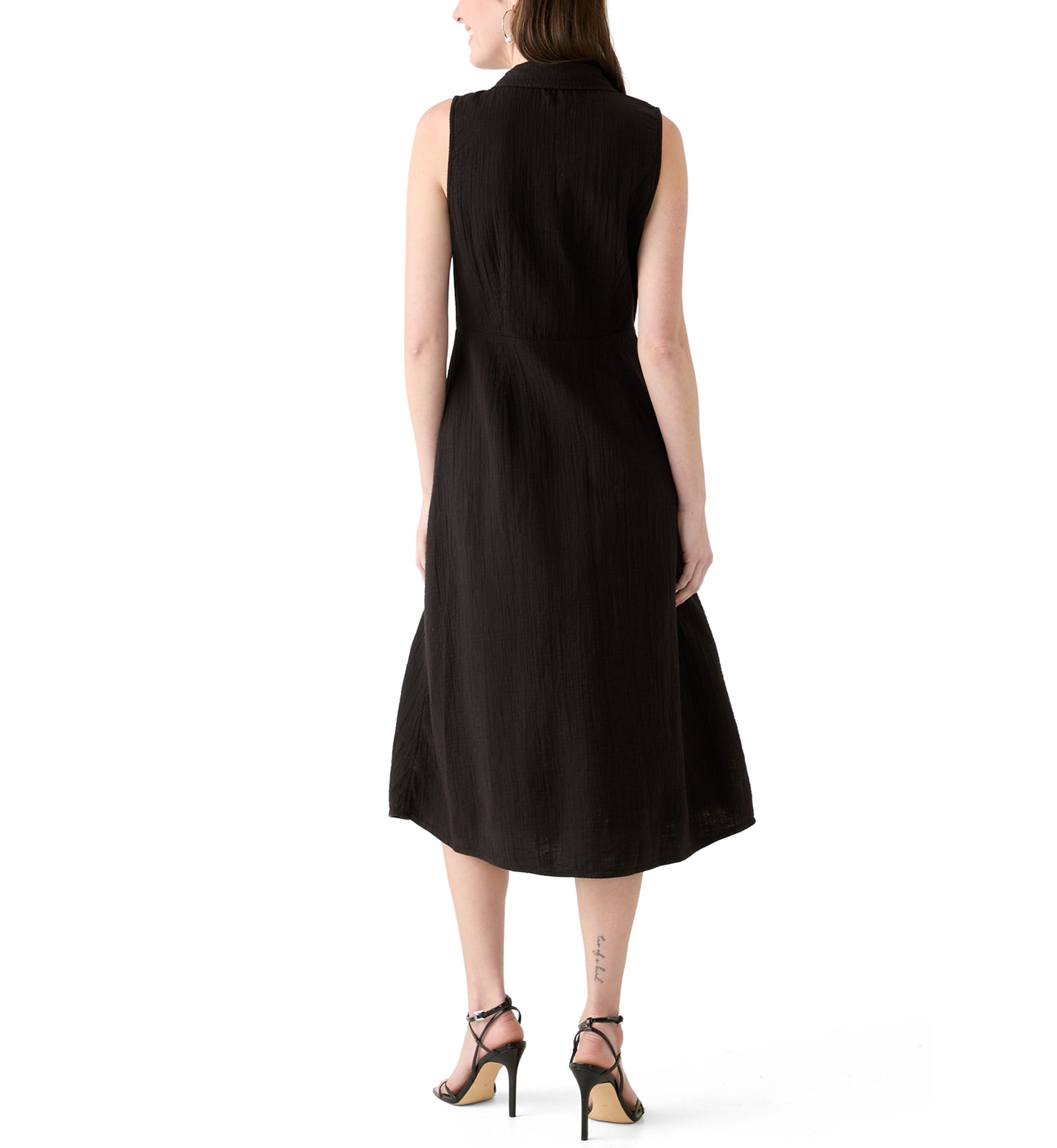 Womens Sleeveless Tie Front Gauze Midi Dress