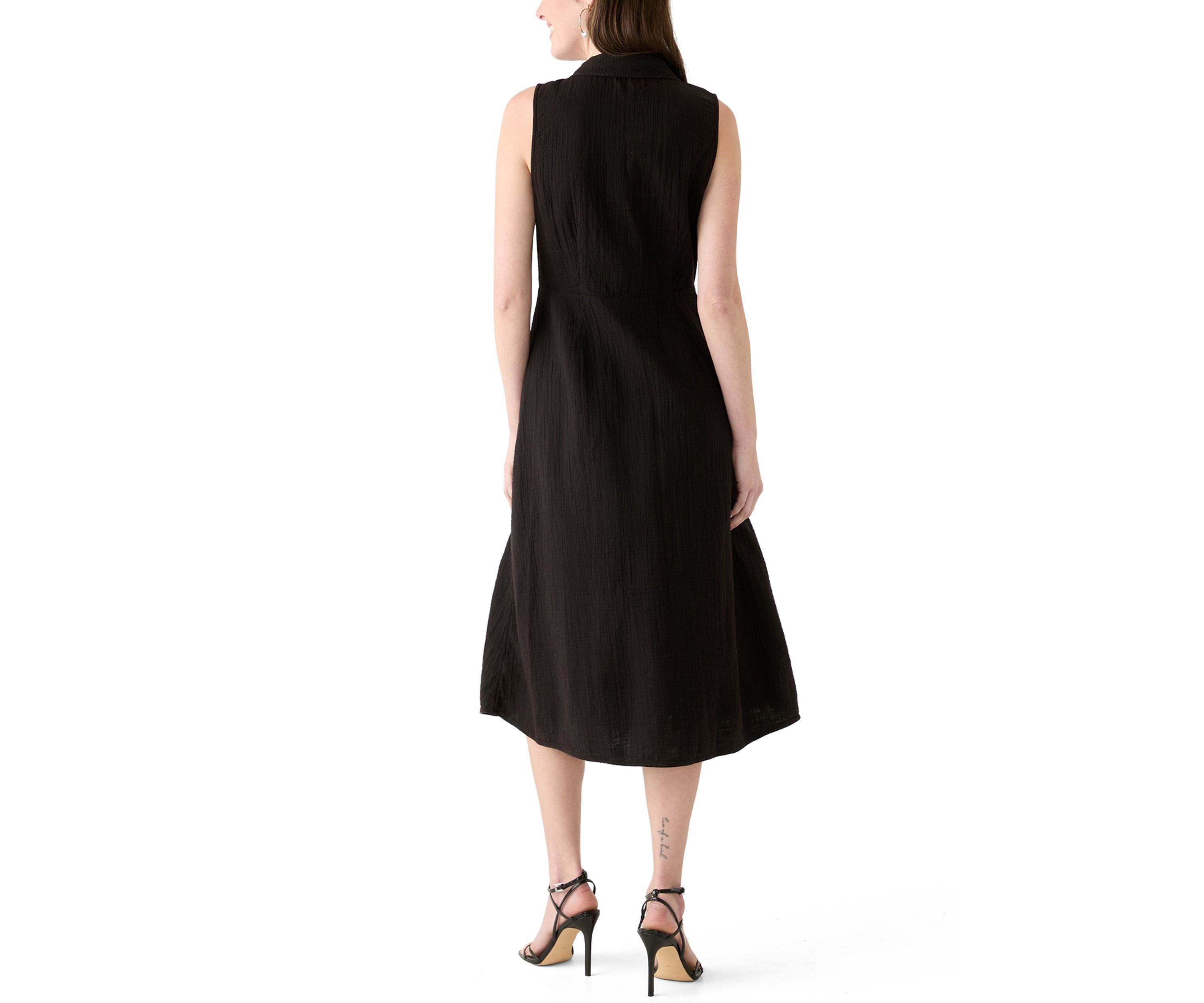 Womens Sleeveless Tie Front Gauze Midi Dress