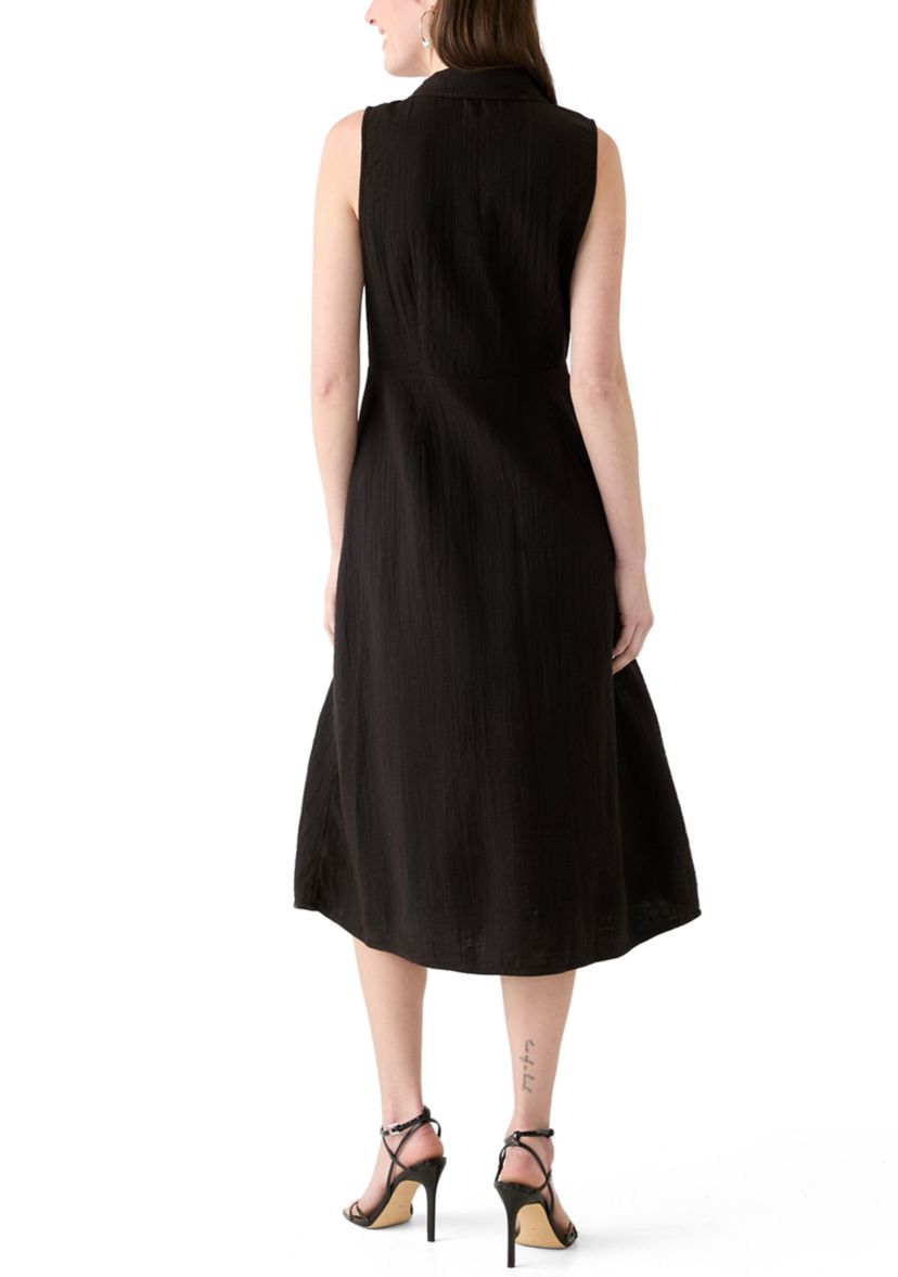 Womens Sleeveless Tie Front Gauze Midi Dress