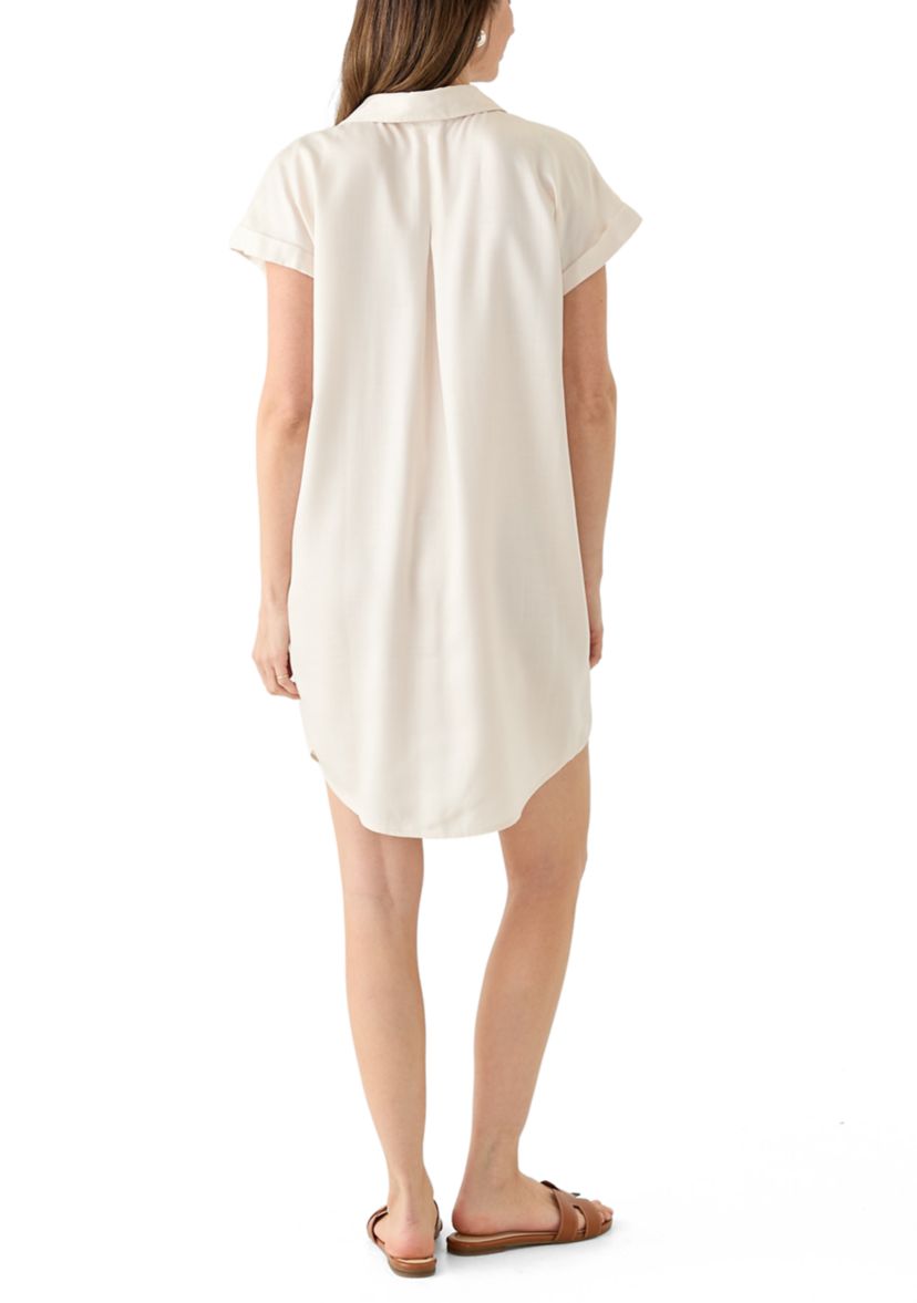 Womens Short Sleeve Solid Shirtdress